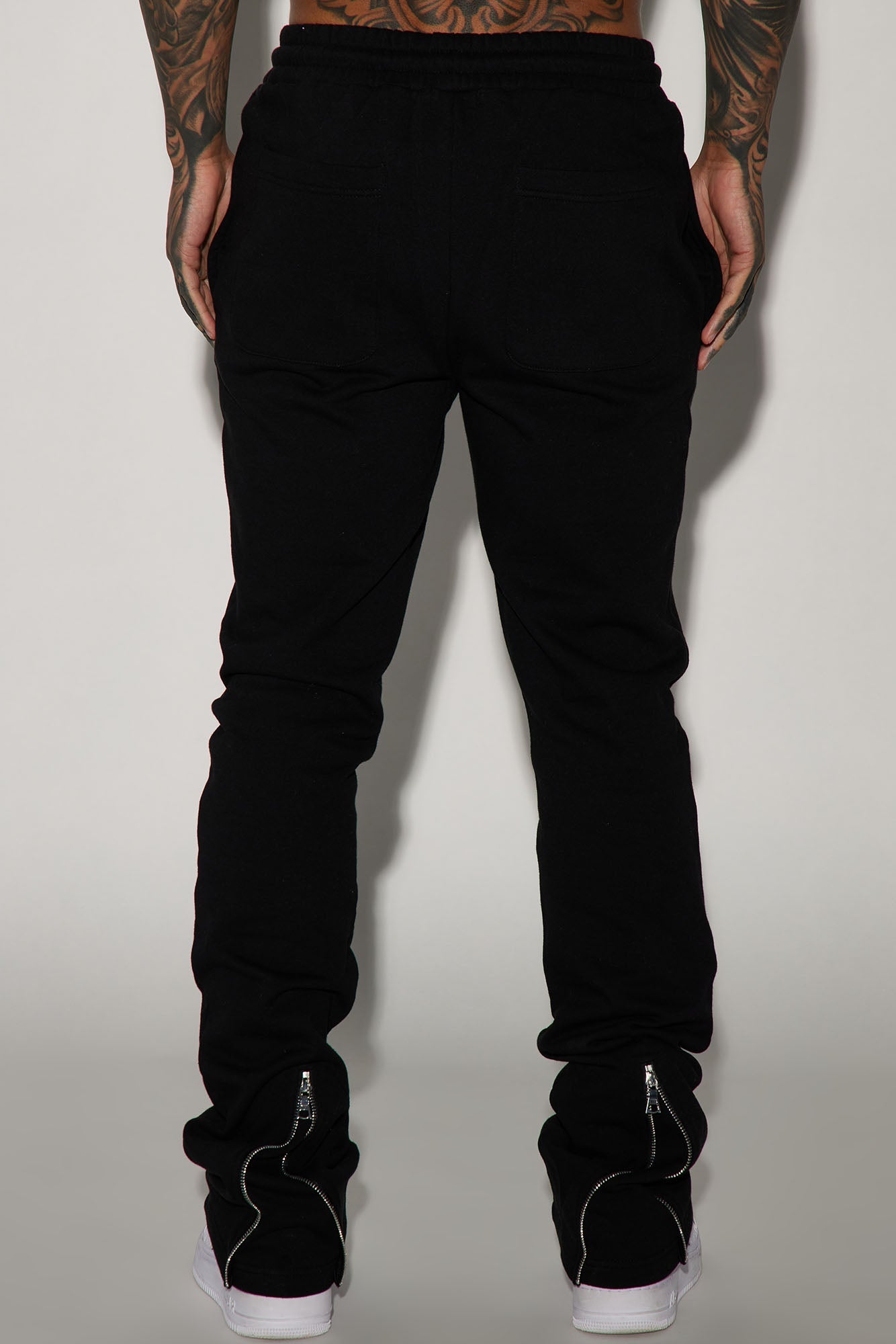 Tyson Back Zipper Skinny Flared Sweatpants - Black