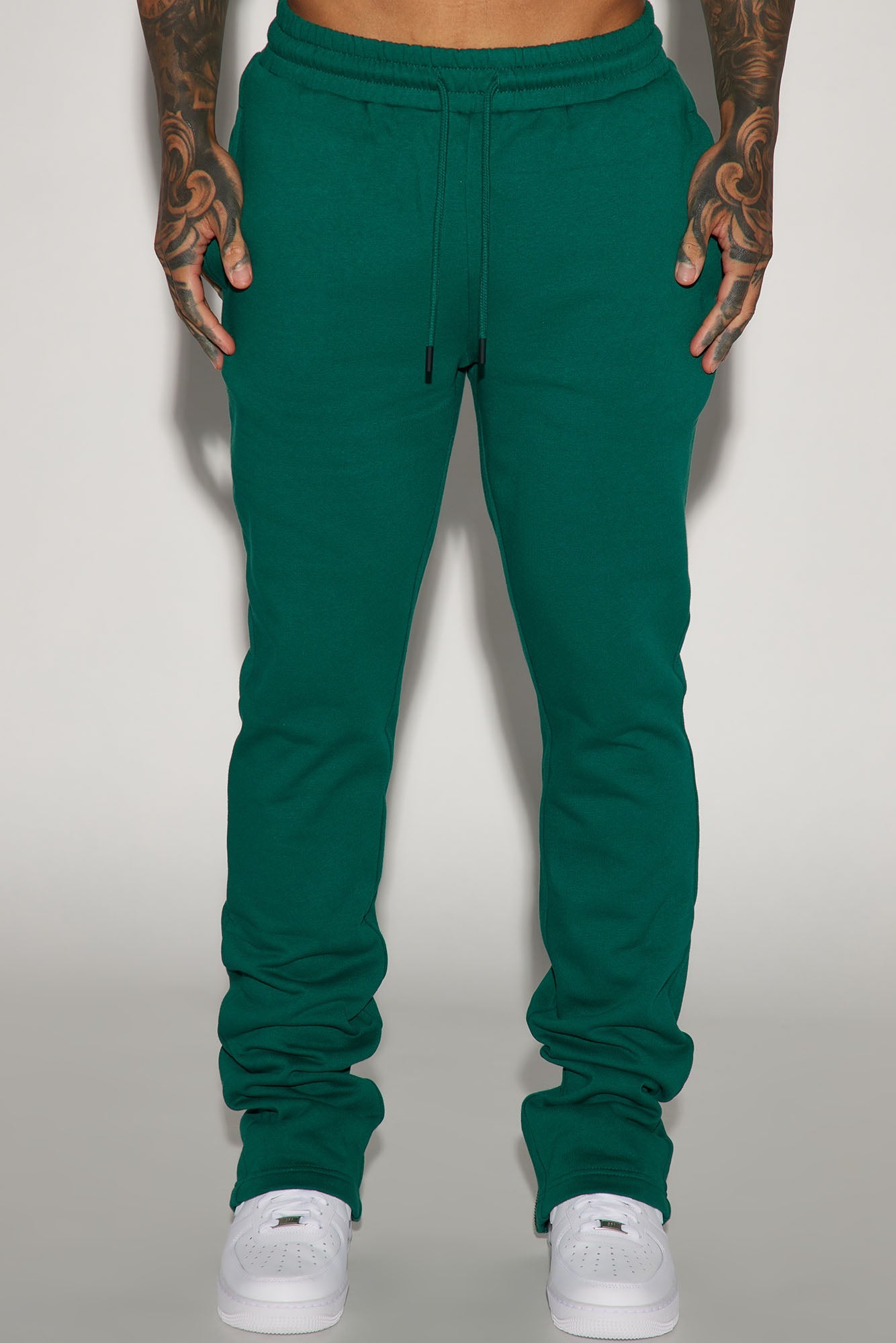 Tyson Back Zipper Skinny Flared Sweatpants - Green