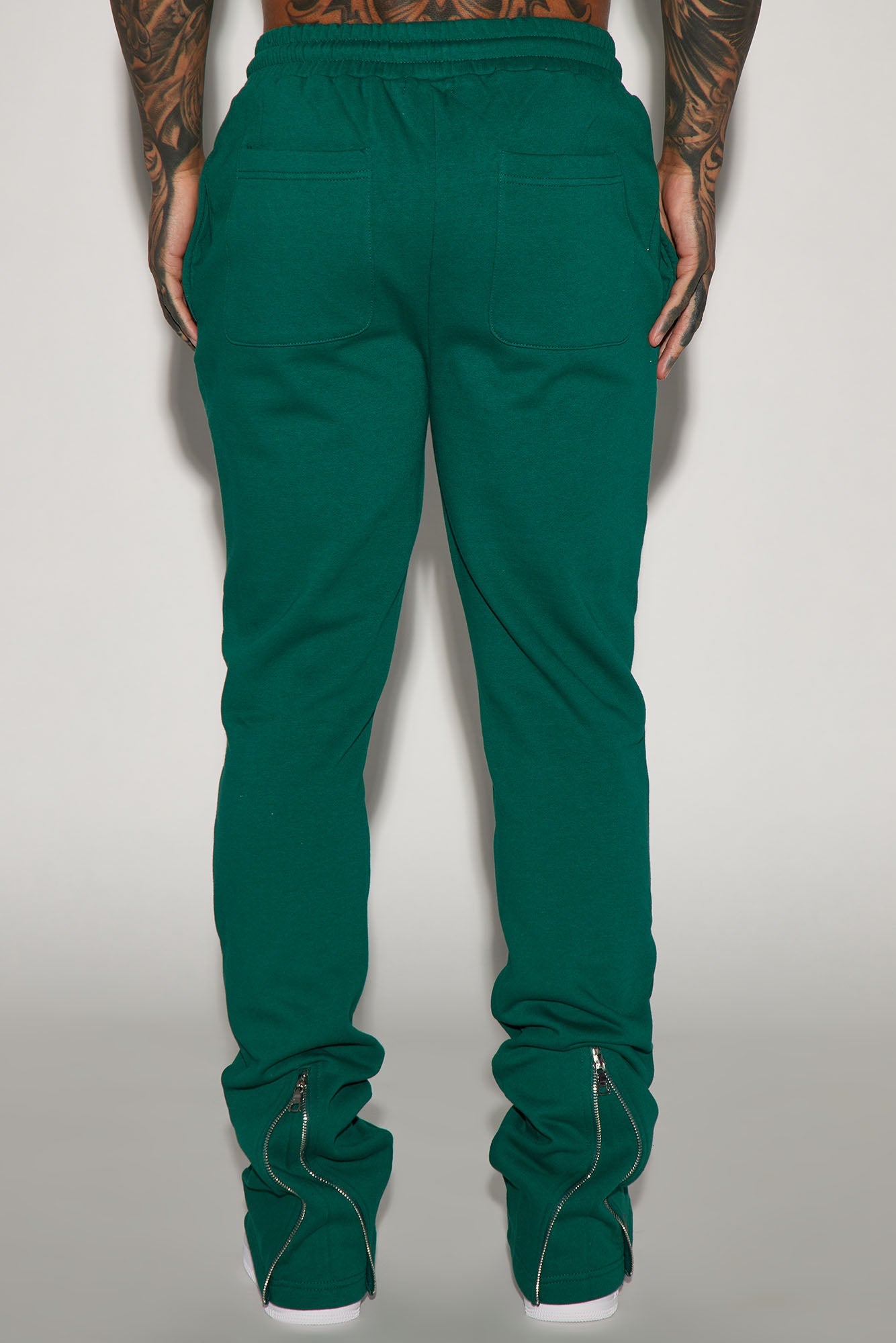 Tyson Back Zipper Skinny Flared Sweatpants - Green