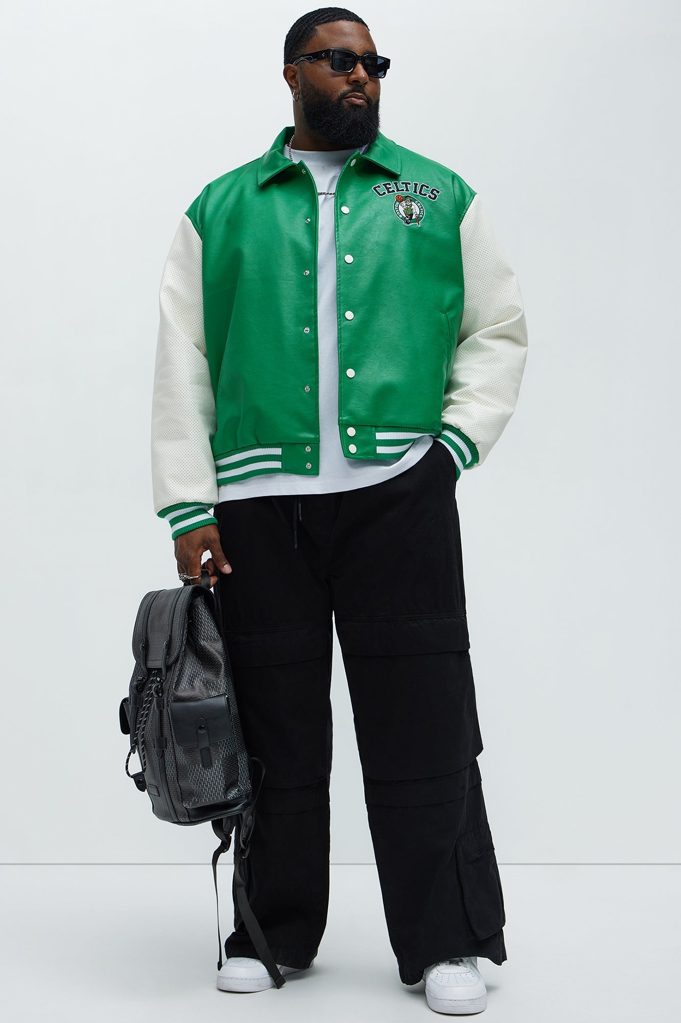 Celtics Top Dawg Faux Leather Collared Varsity Jacket - Kelly Green