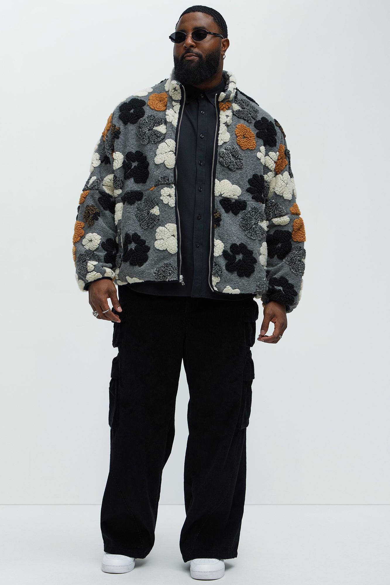 Sherpa Tears Oversized Zip Jacket - Grey/combo