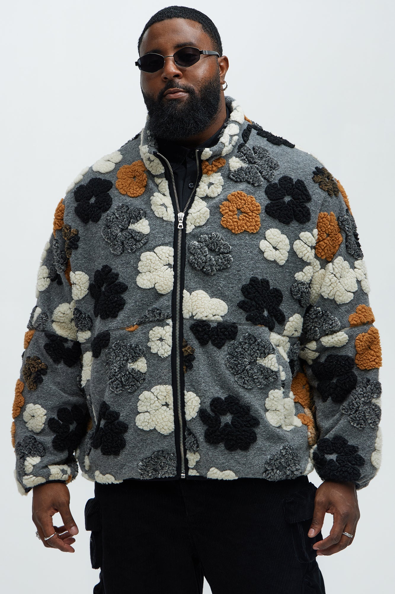 Sherpa Tears Oversized Zip Jacket - Grey/combo