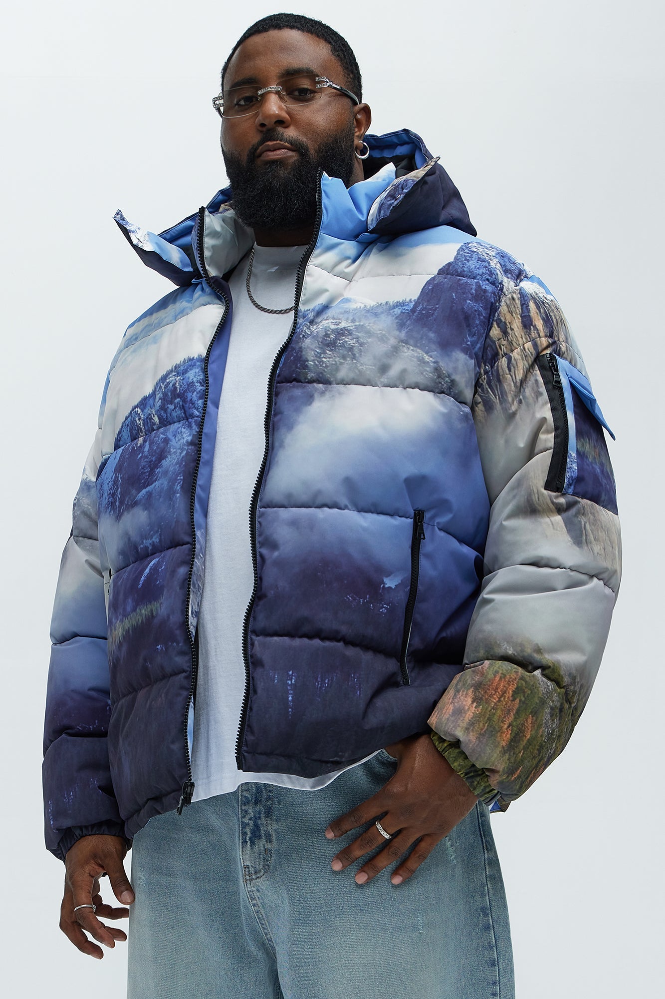 Big Sky Hooded Puffer Jacket - Blue/combo