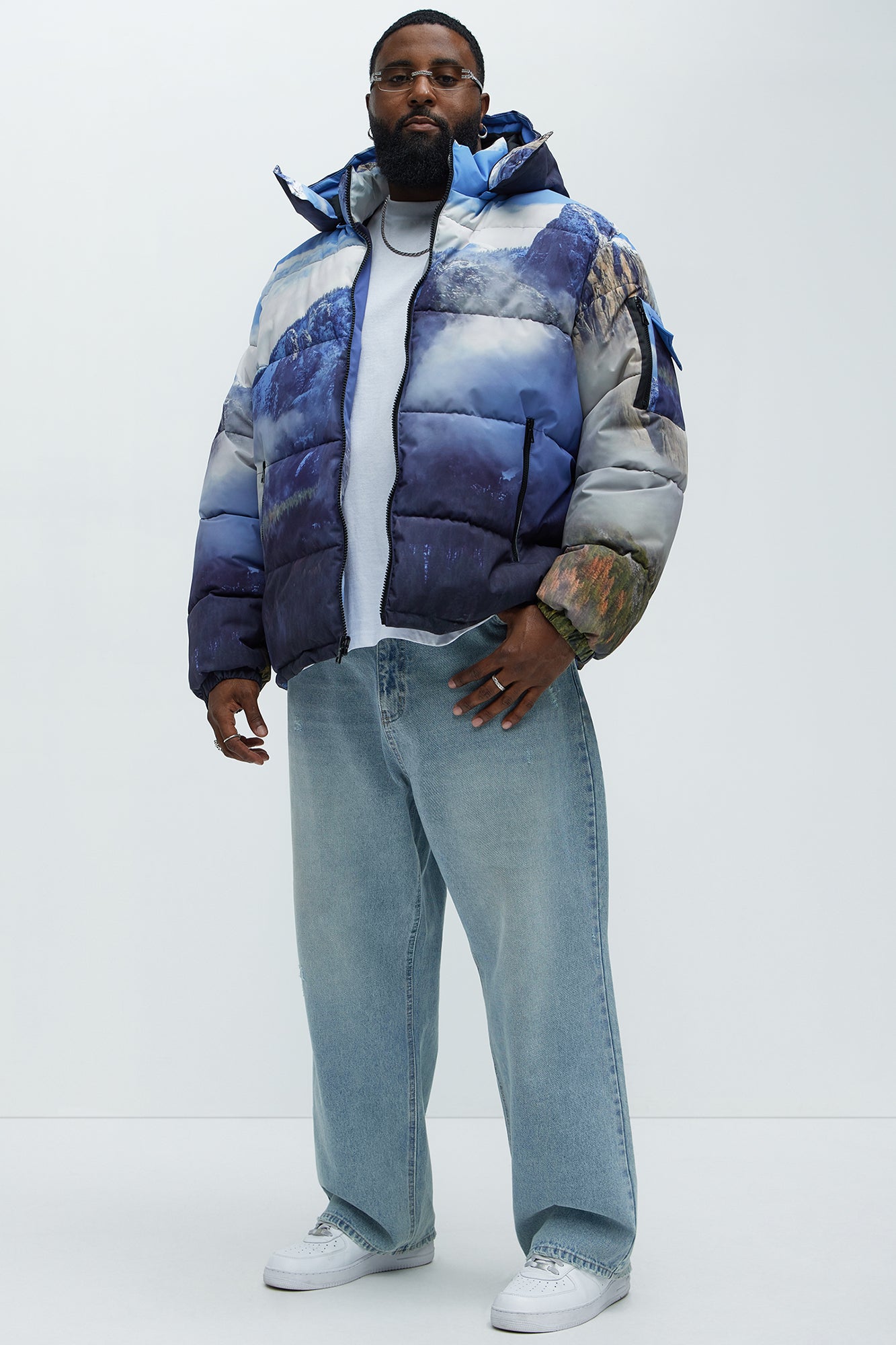 Big Sky Hooded Puffer Jacket - Blue/combo