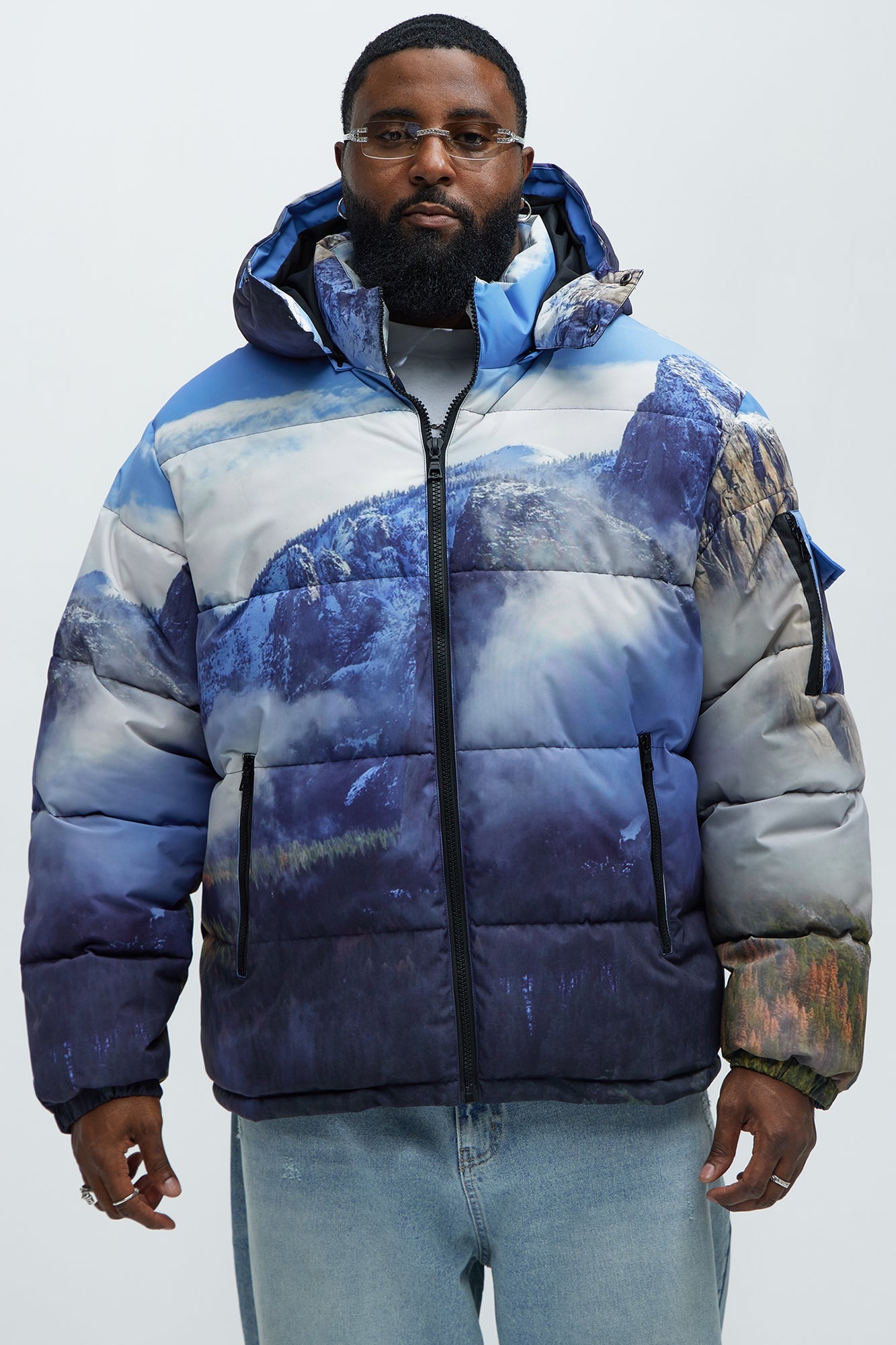 Big Sky Hooded Puffer Jacket - Blue/combo
