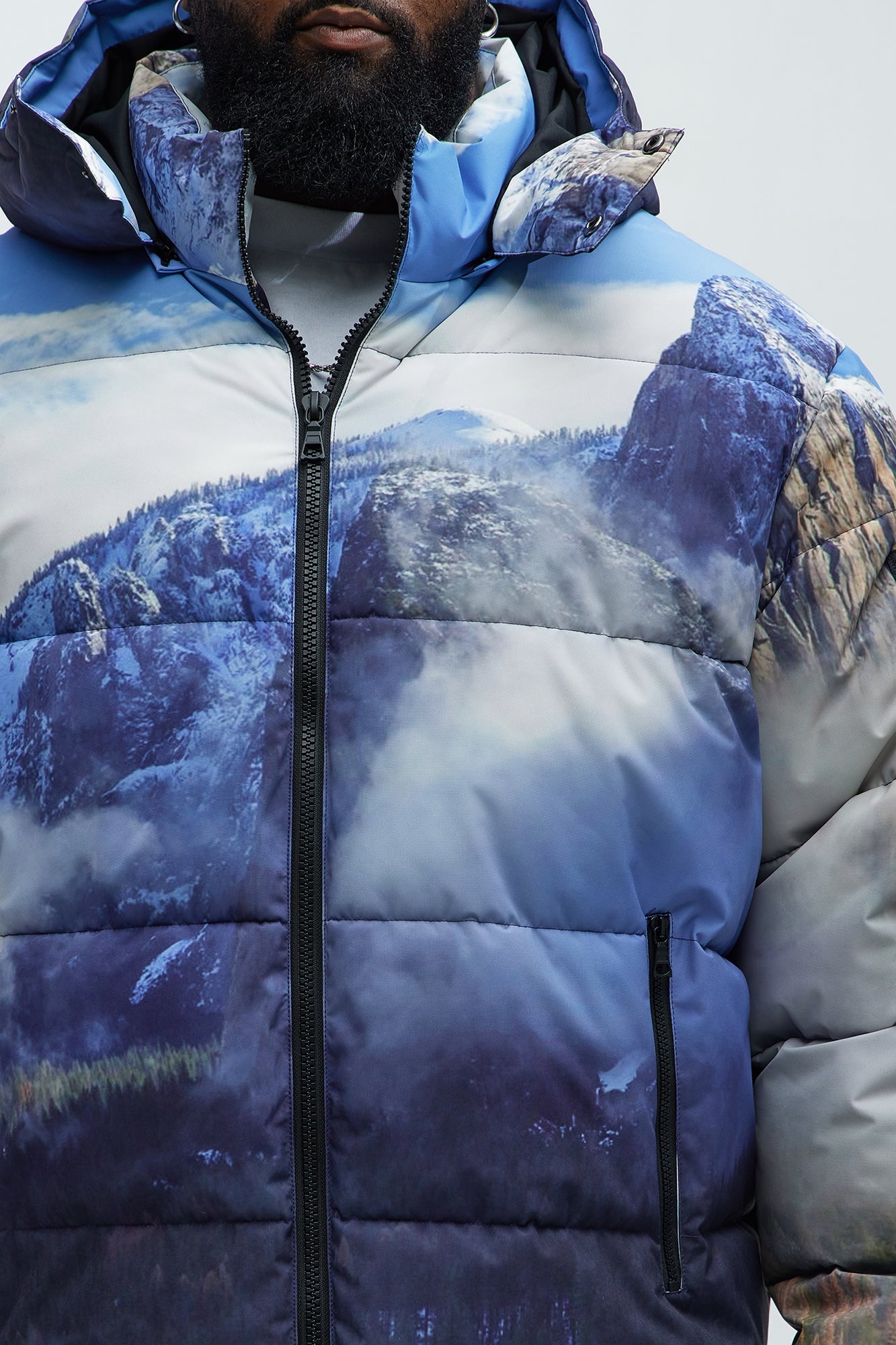 Big Sky Hooded Puffer Jacket - Blue/combo