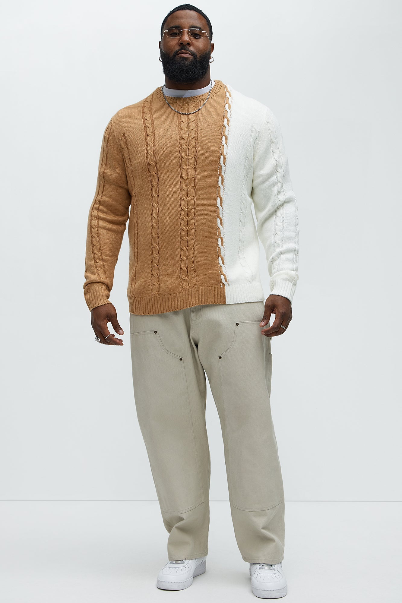 Cody Cable Knit Sweater - Camel/combo