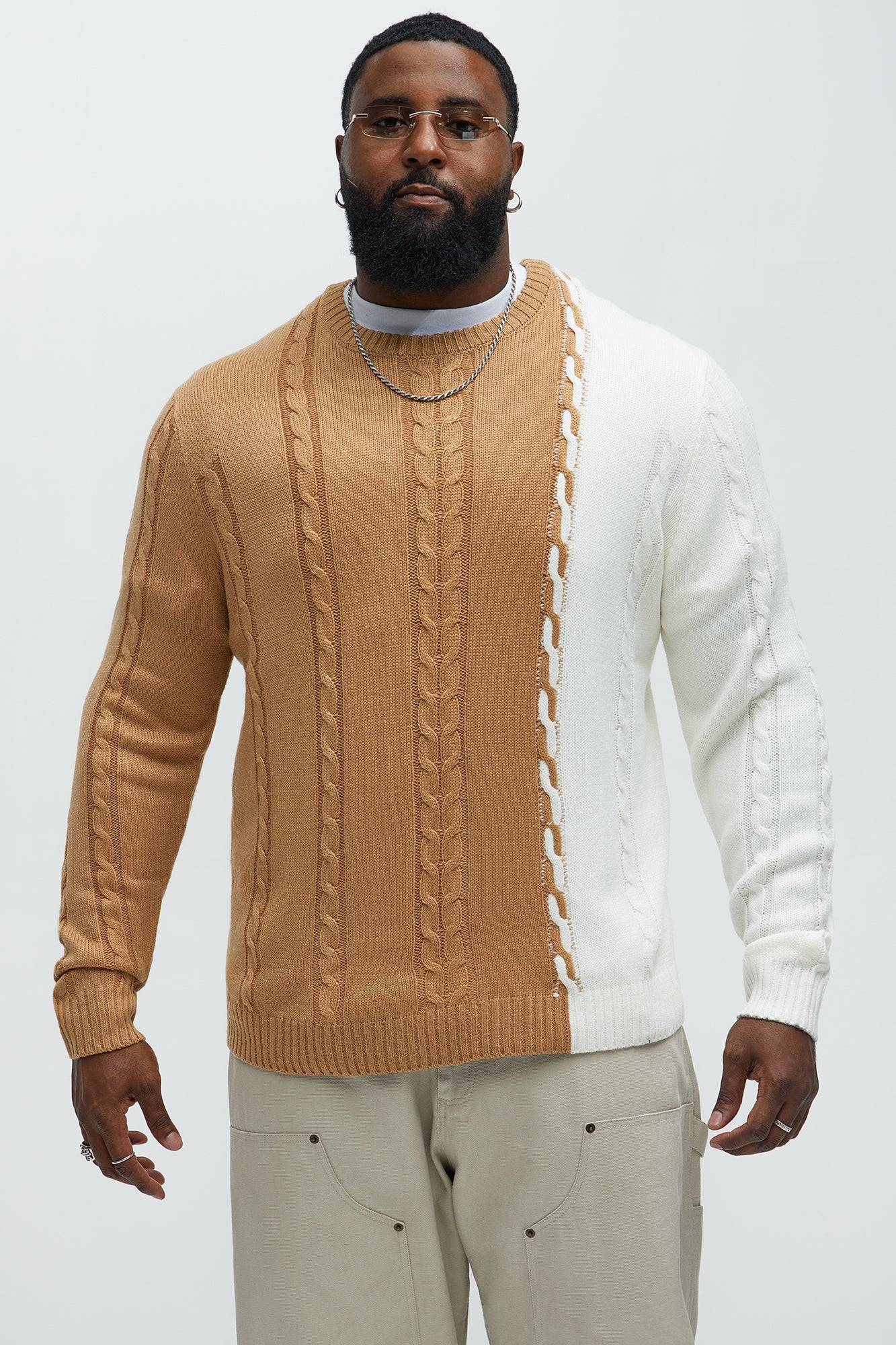 Cody Cable Knit Sweater - Camel/combo