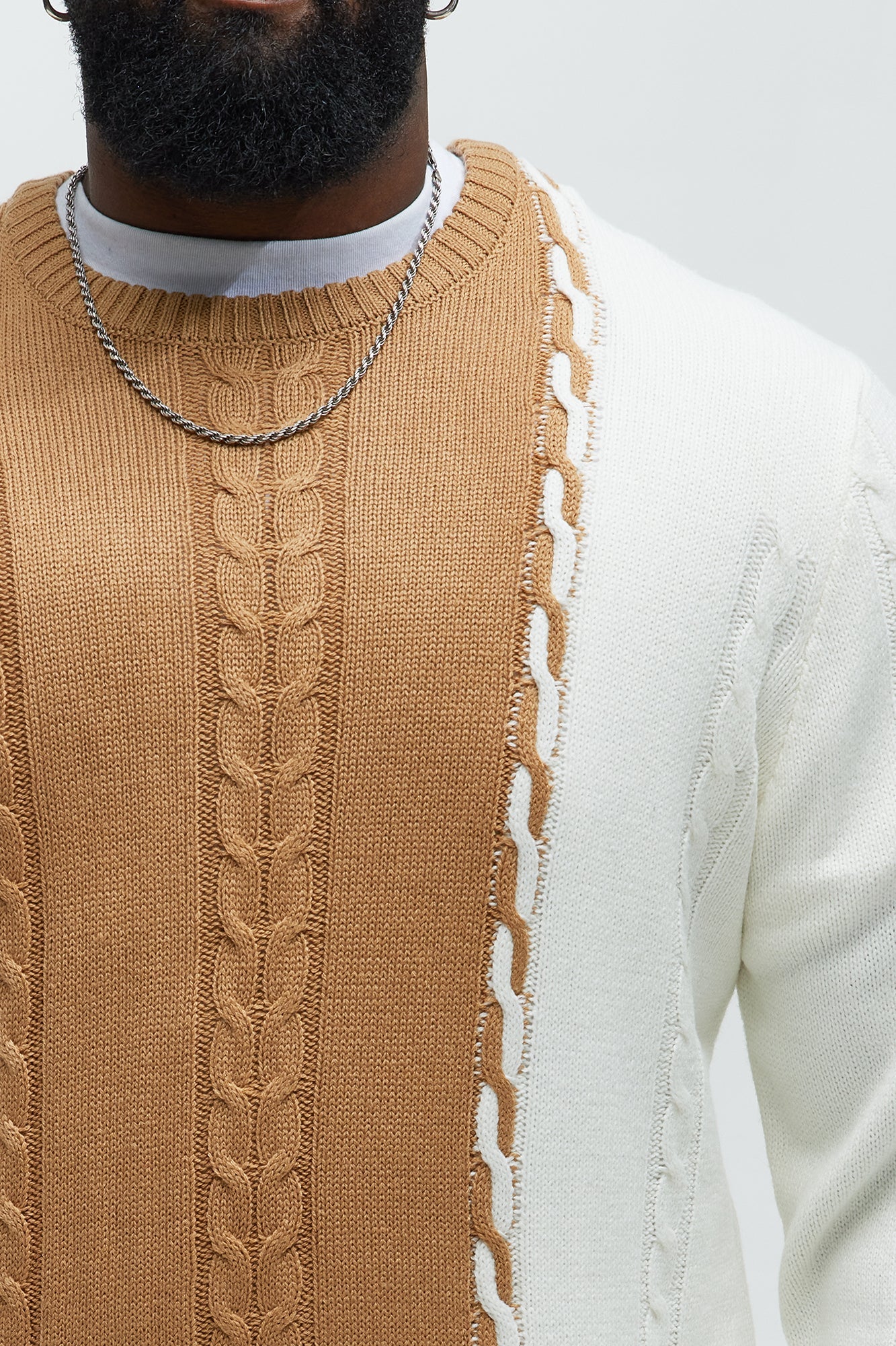 Cody Cable Knit Sweater - Camel/combo