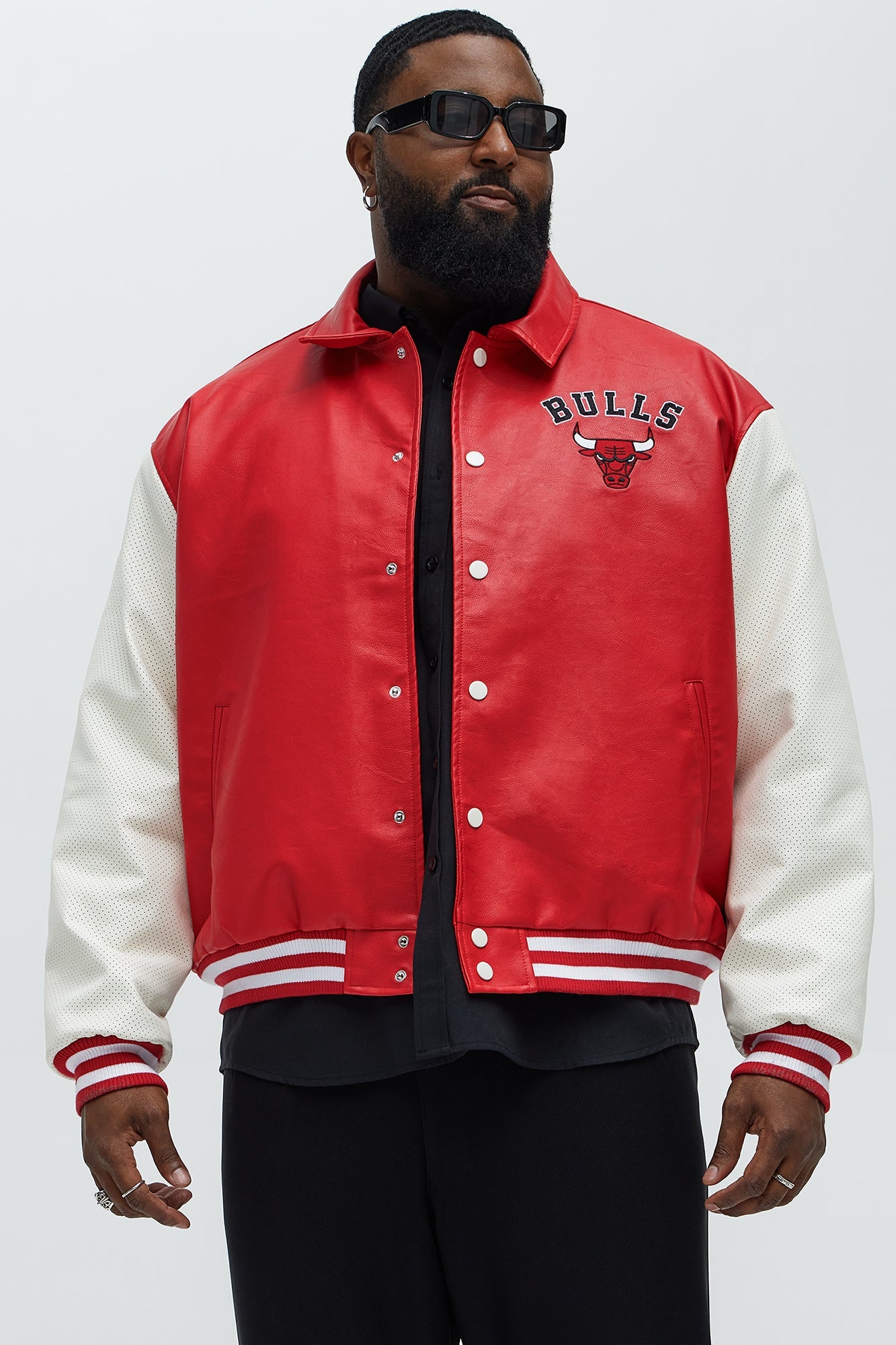 Bull Top Dawg Faux Leather Collared Varsity Jacket - Red