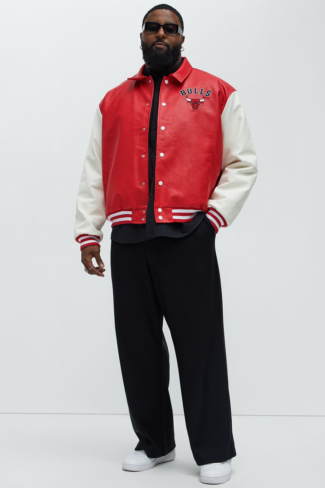Bull Top Dawg Faux Leather Collared Varsity Jacket - Red