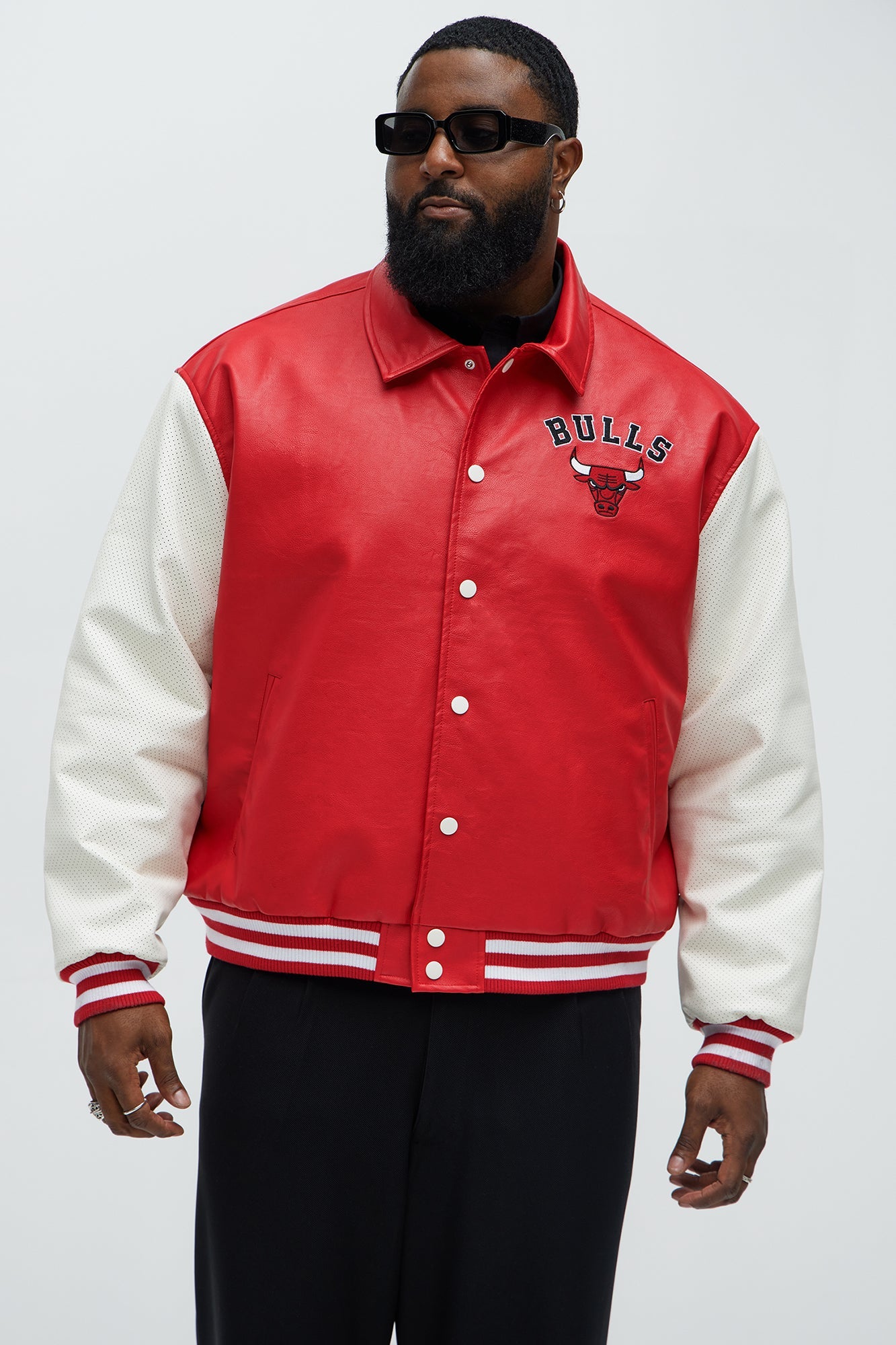 Bull Top Dawg Faux Leather Collared Varsity Jacket - Red