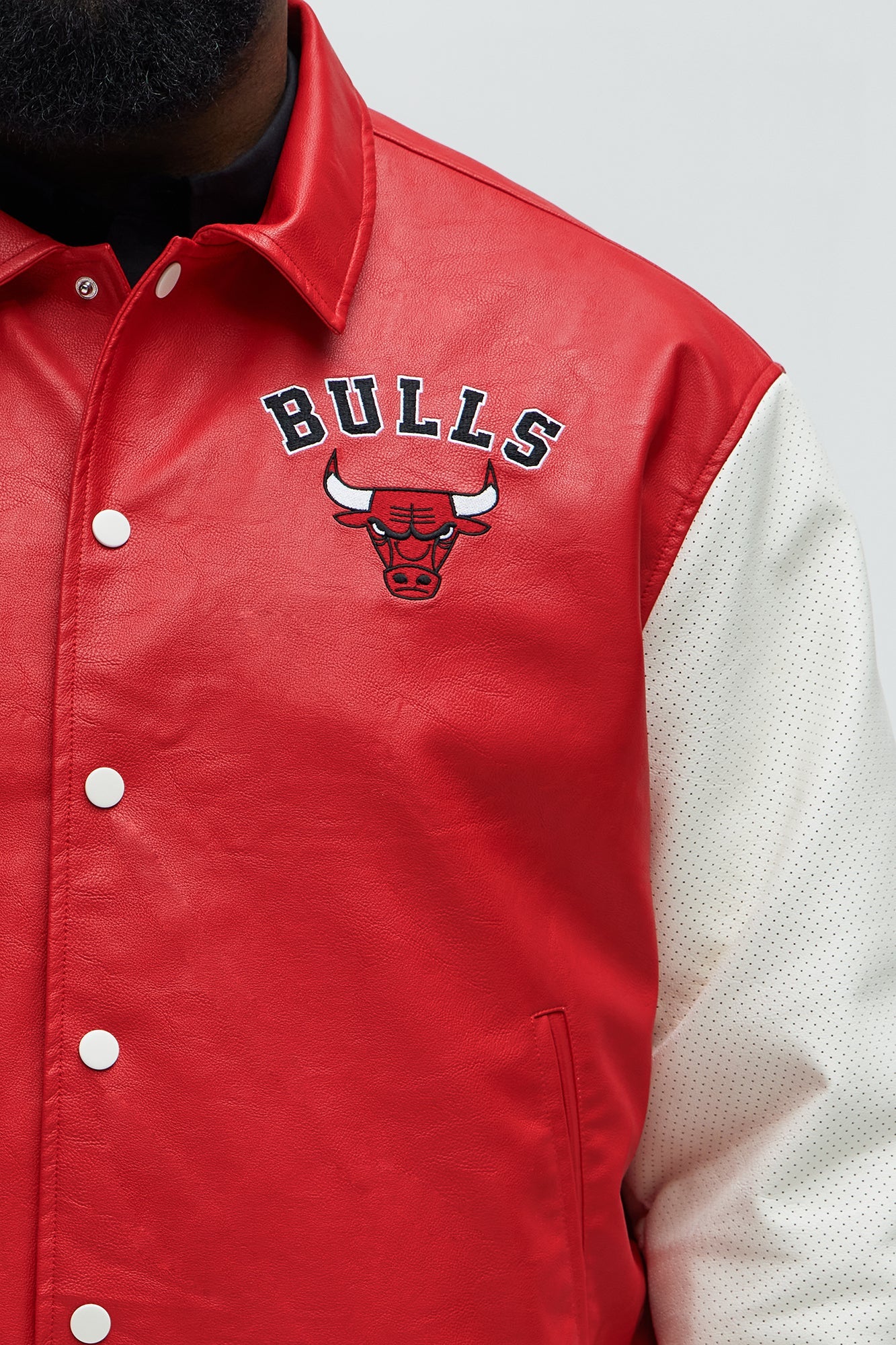 Bull Top Dawg Faux Leather Collared Varsity Jacket - Red