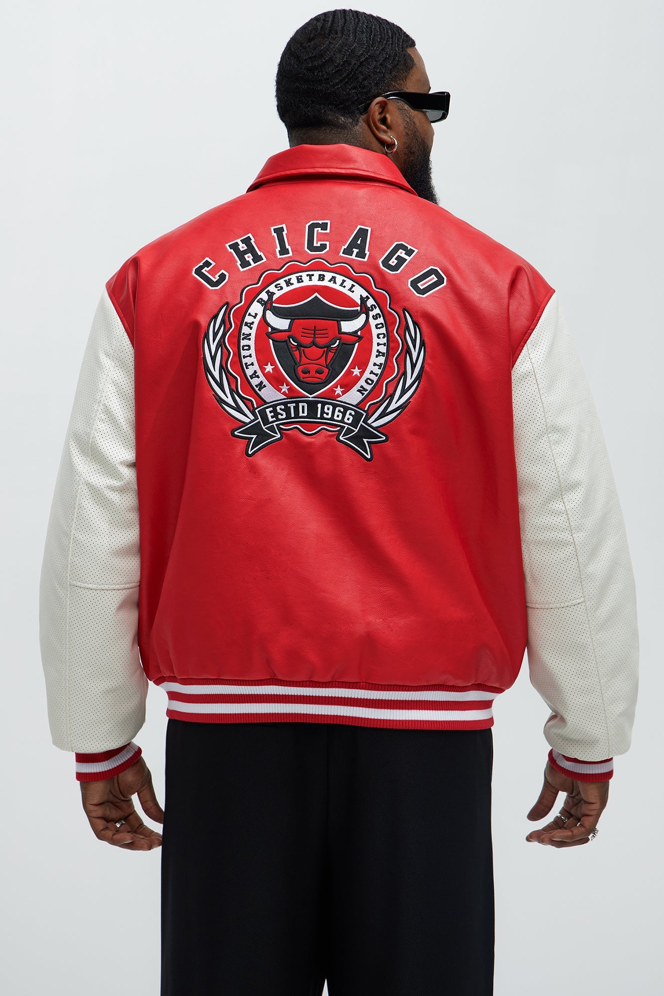 Bull Top Dawg Faux Leather Collared Varsity Jacket - Red