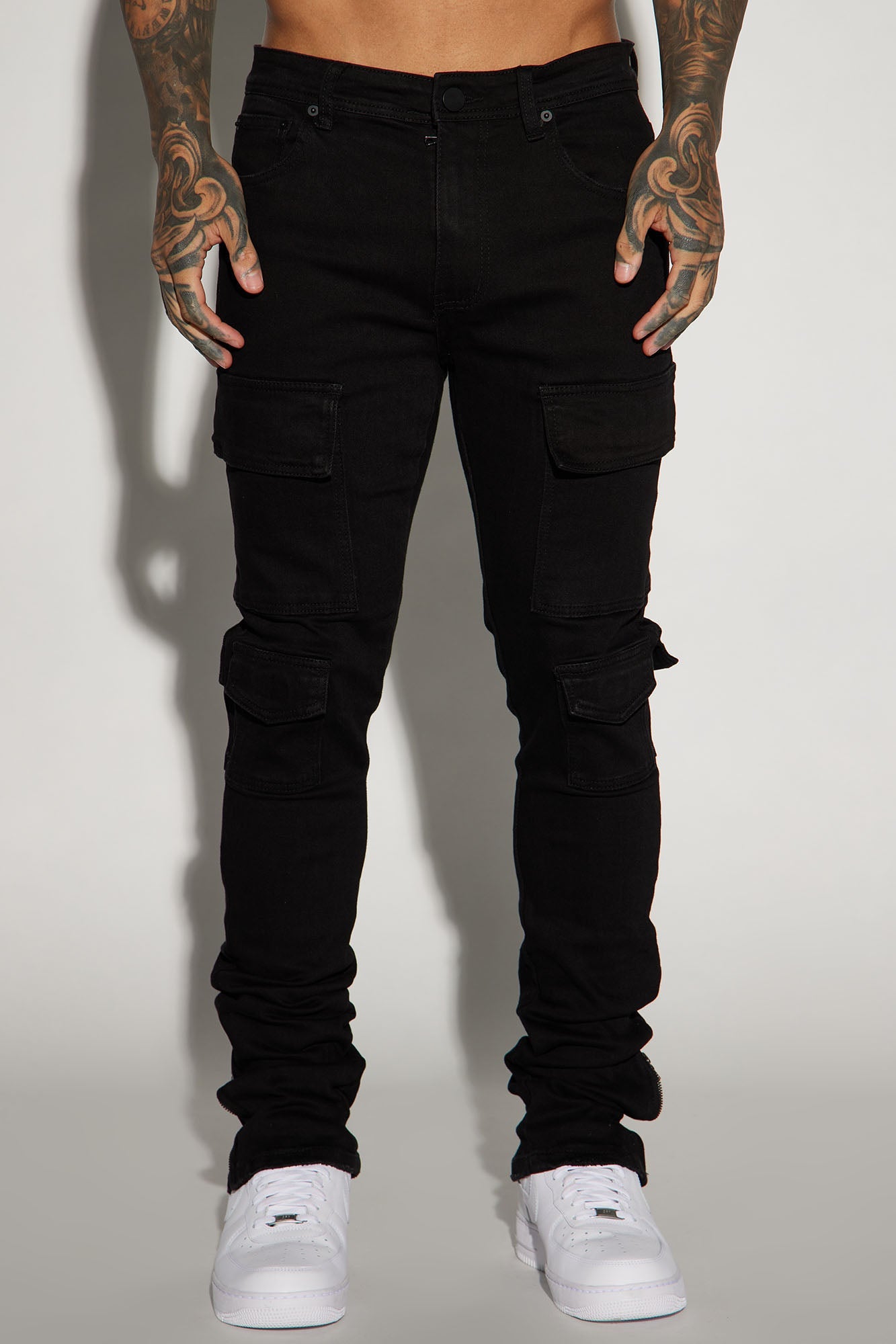 Convertible Stacked Skinny Flare Jeans - Black