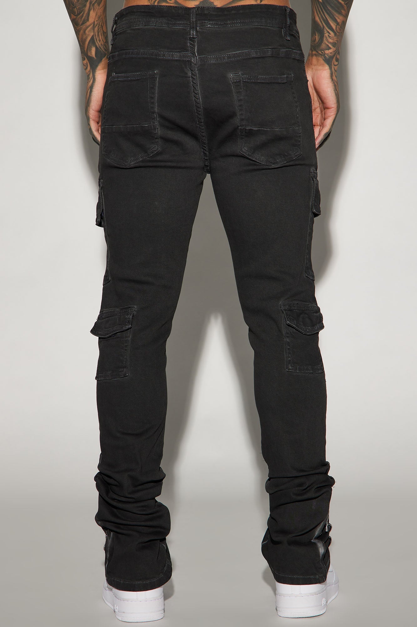 Triple Cargo Stacked Skinny Flare Jeans - Black Wash