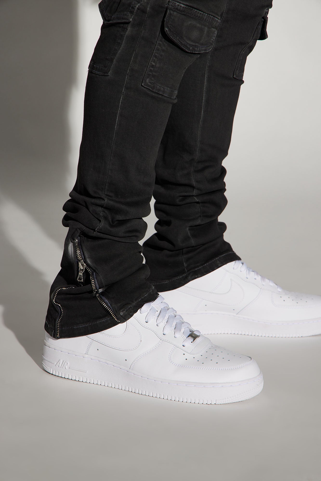 Triple Cargo Stacked Skinny Flare Jeans - Black Wash