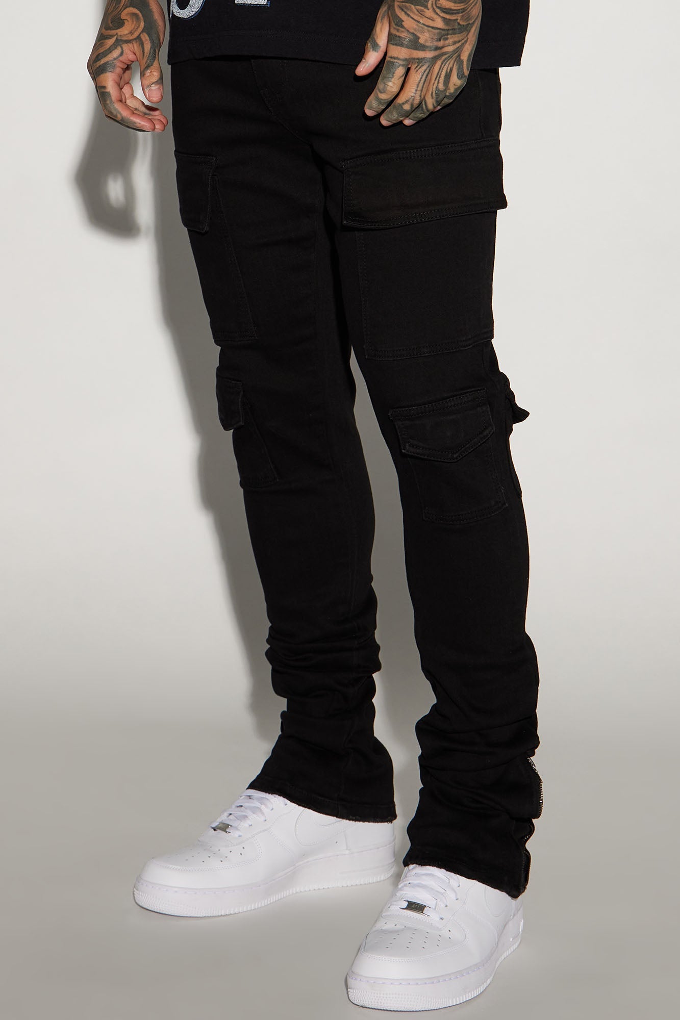 Convertible Stacked Skinny Flare Jeans - Black