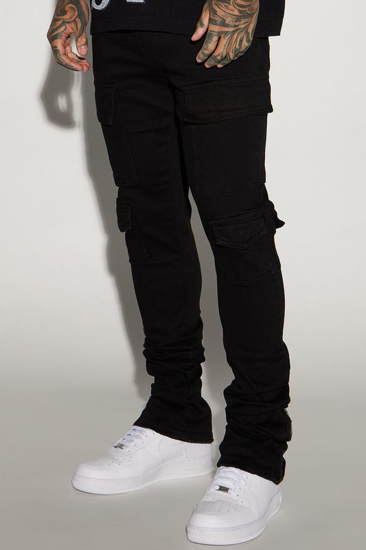 Convertible Stacked Skinny Flare Jeans - Black
