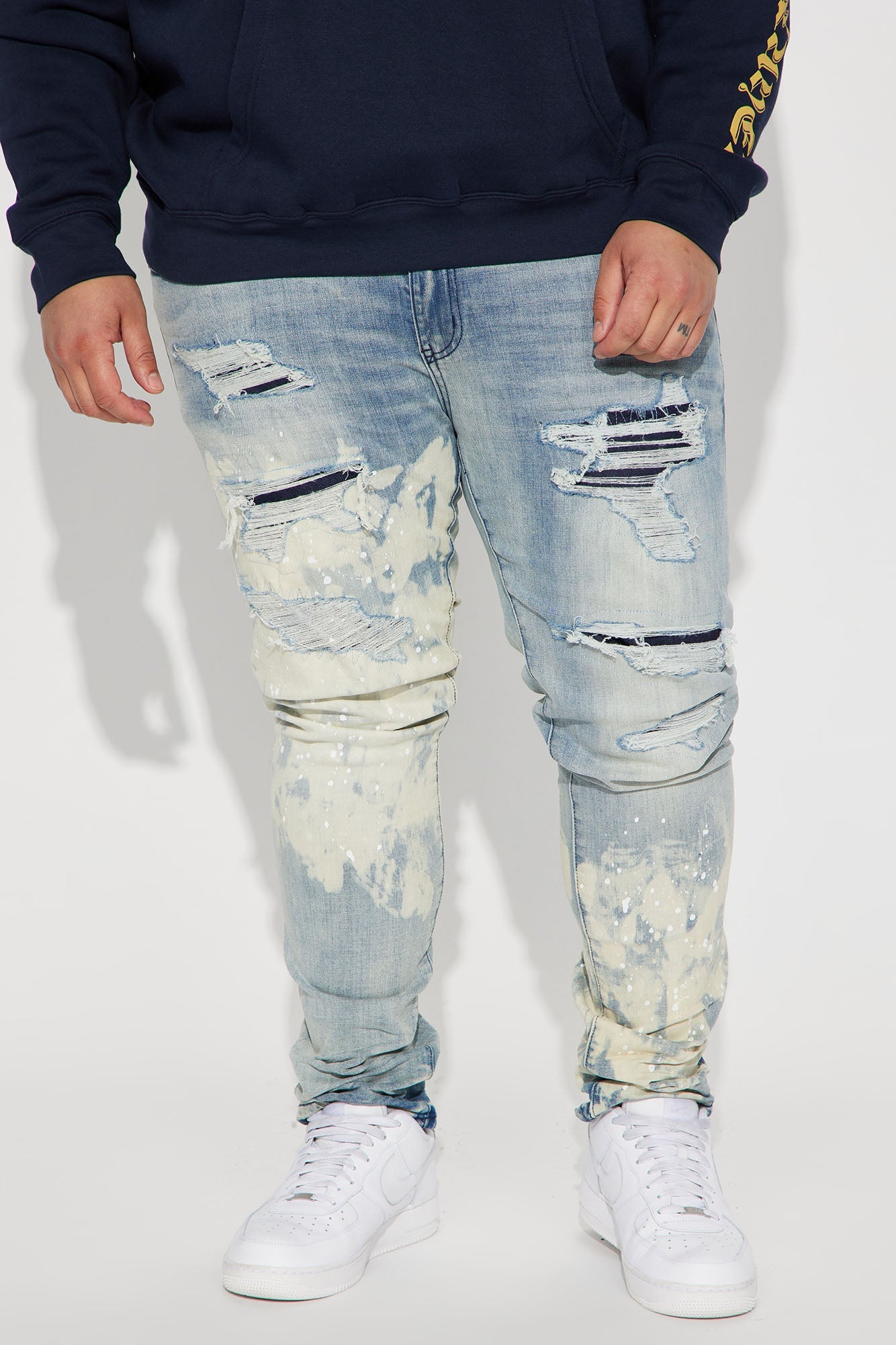 For It Paint Splattered Stacked Skinny Jeans - Light Wash