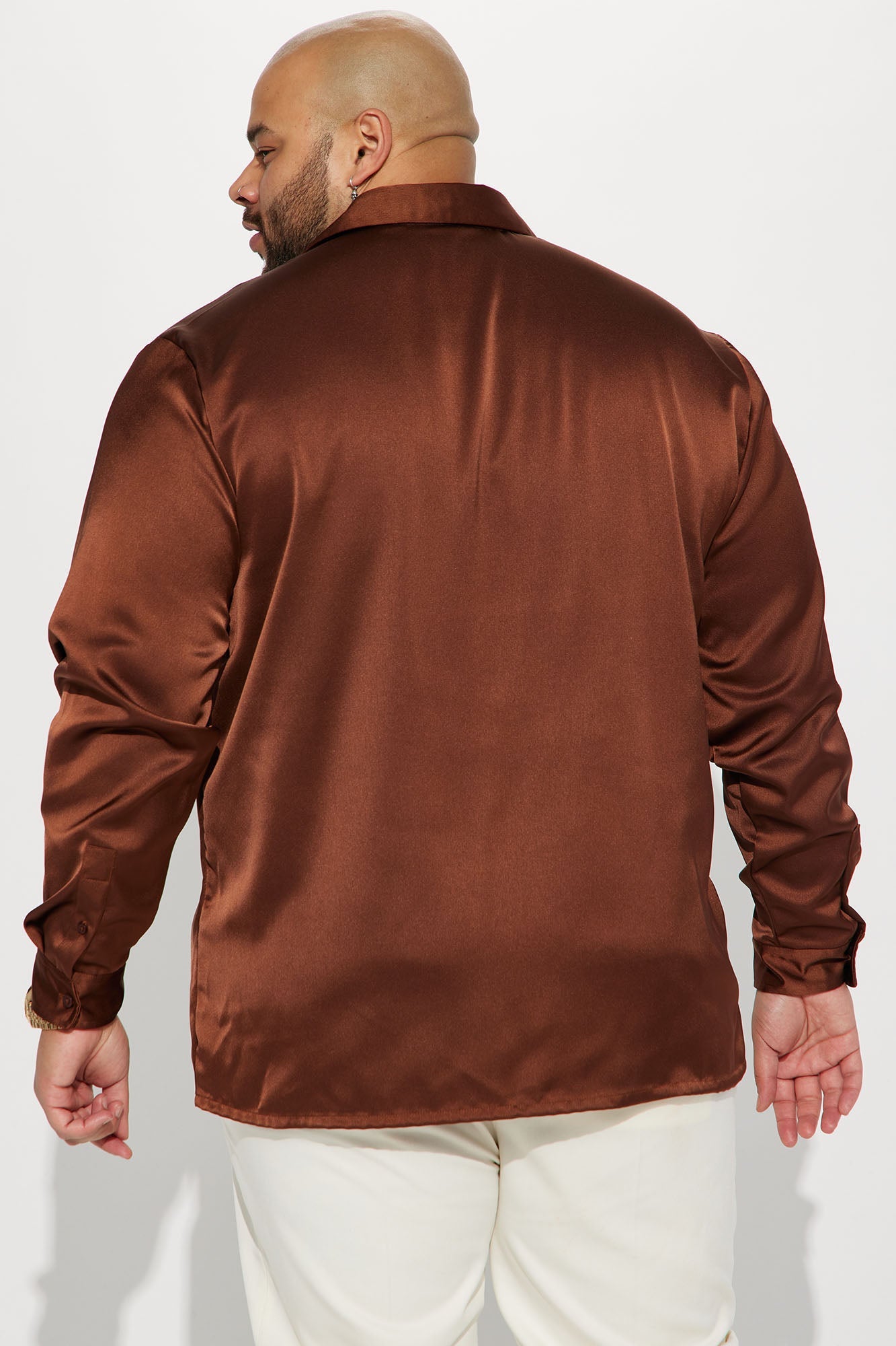Links Satin Long Sleeve Button Up Shirt - Chocolate