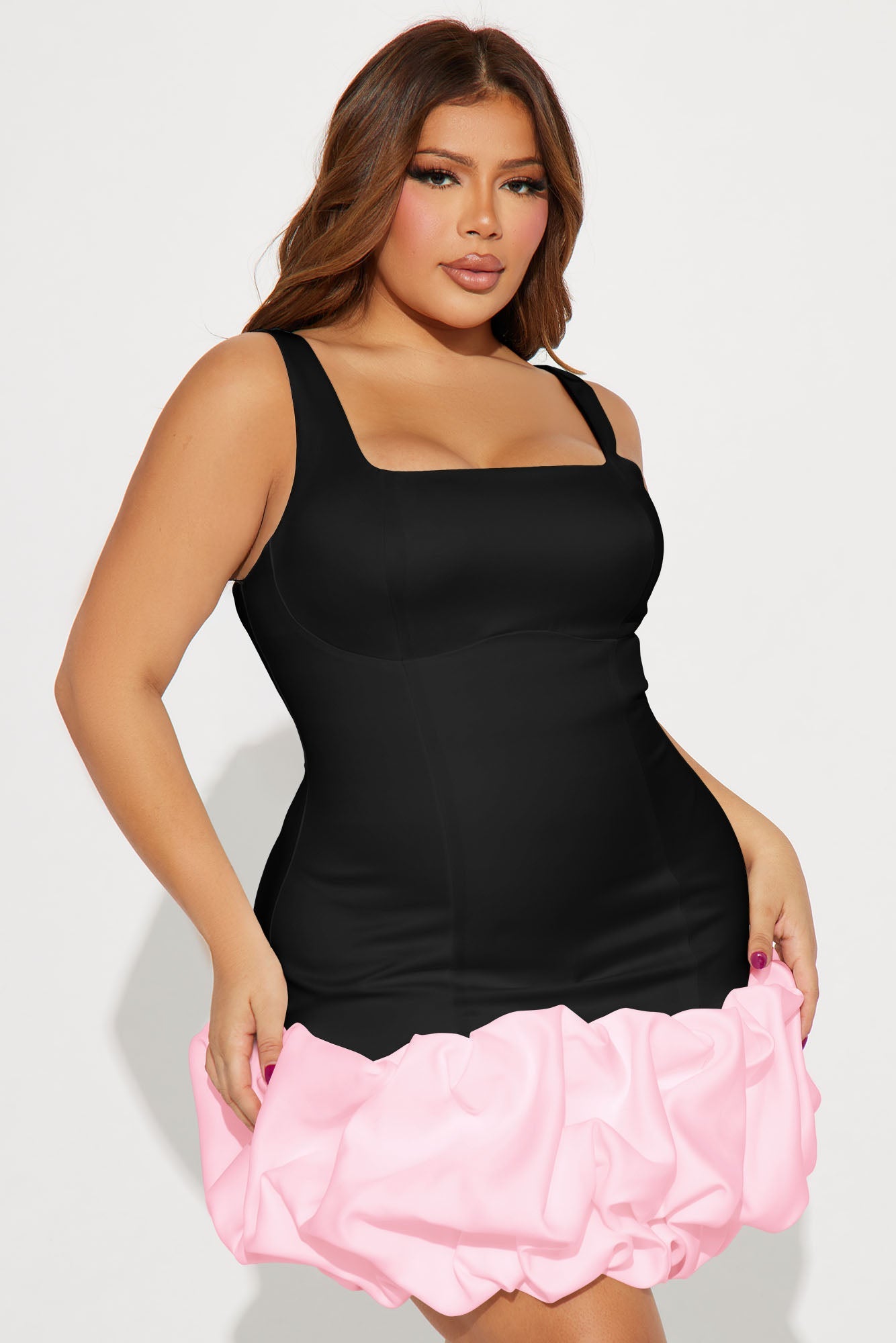 Sienna Satin Mini Dress - Black/Pink