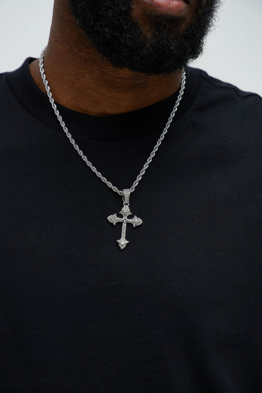 Stark Iced Out Cross Pendant - Silver