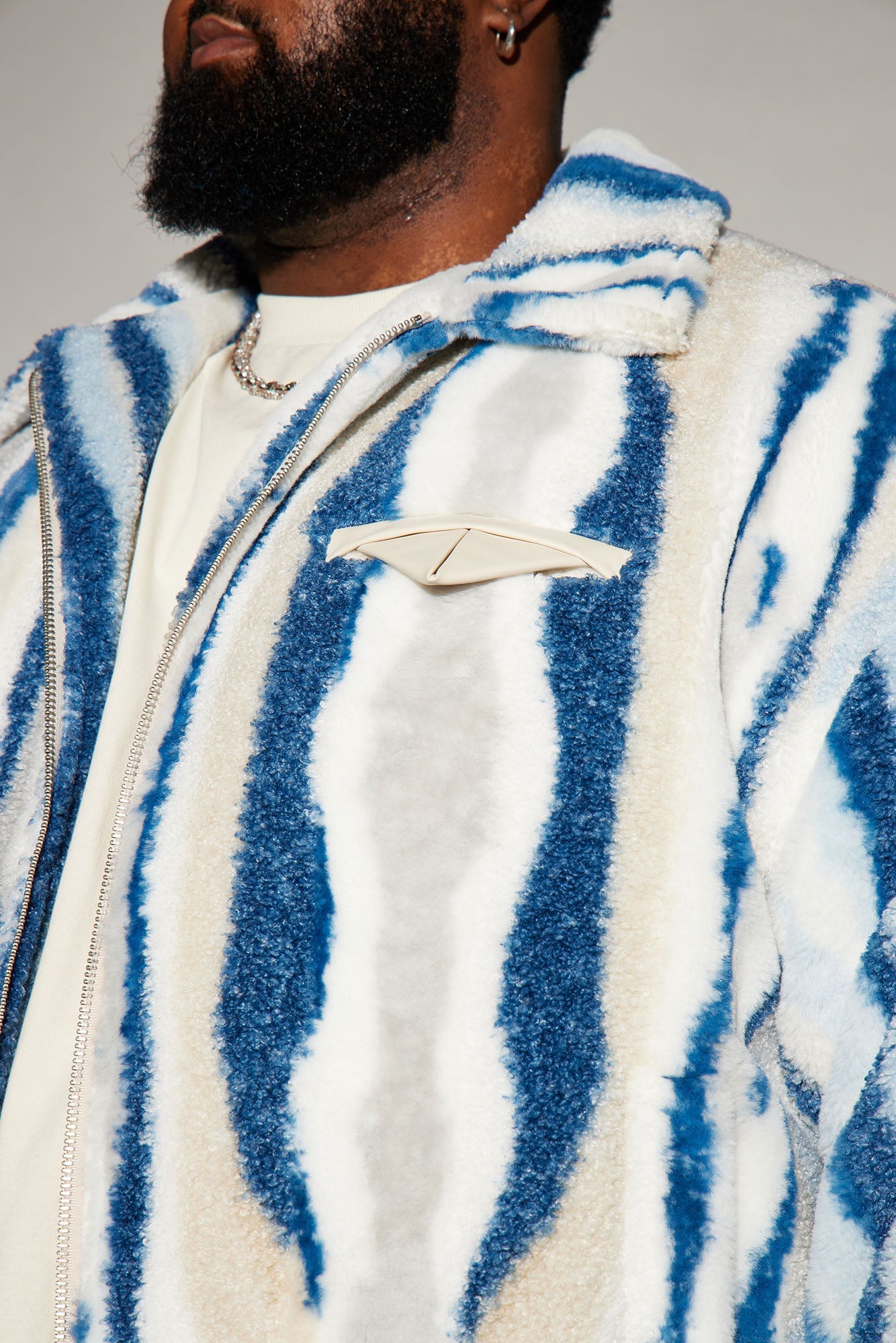 Fuzzy Feeling Cropped Jacket - Blue/combo