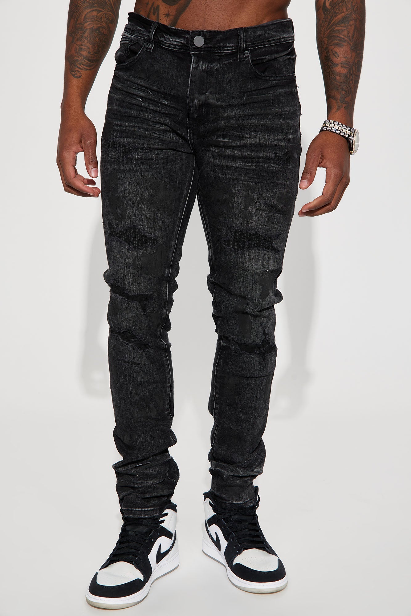Ask About Me Stacked Skinny Jeans - Black