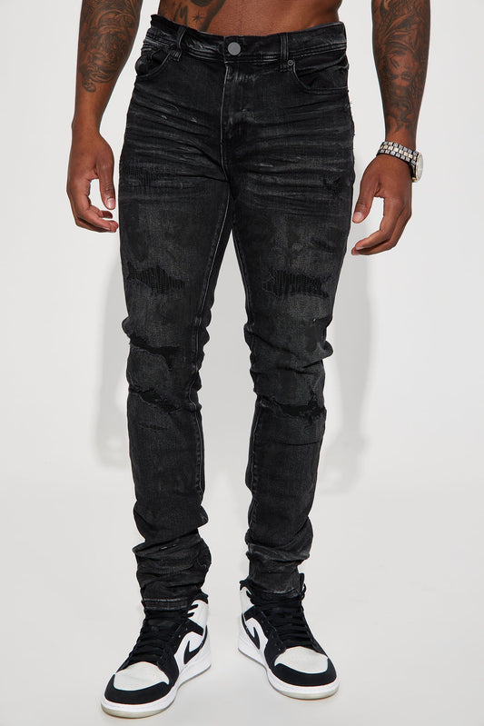 Ask About Me Stacked Skinny Jeans - Black
