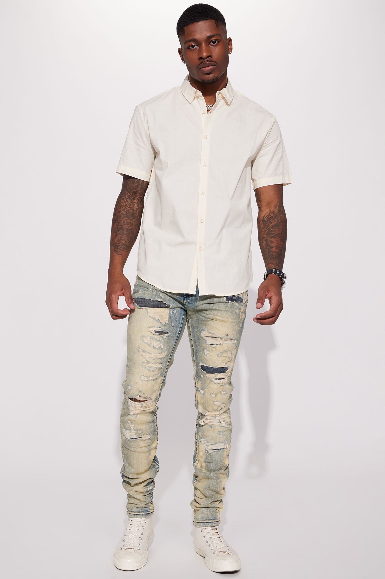 Ryland Short Sleeve Button Up Shirt - Off White