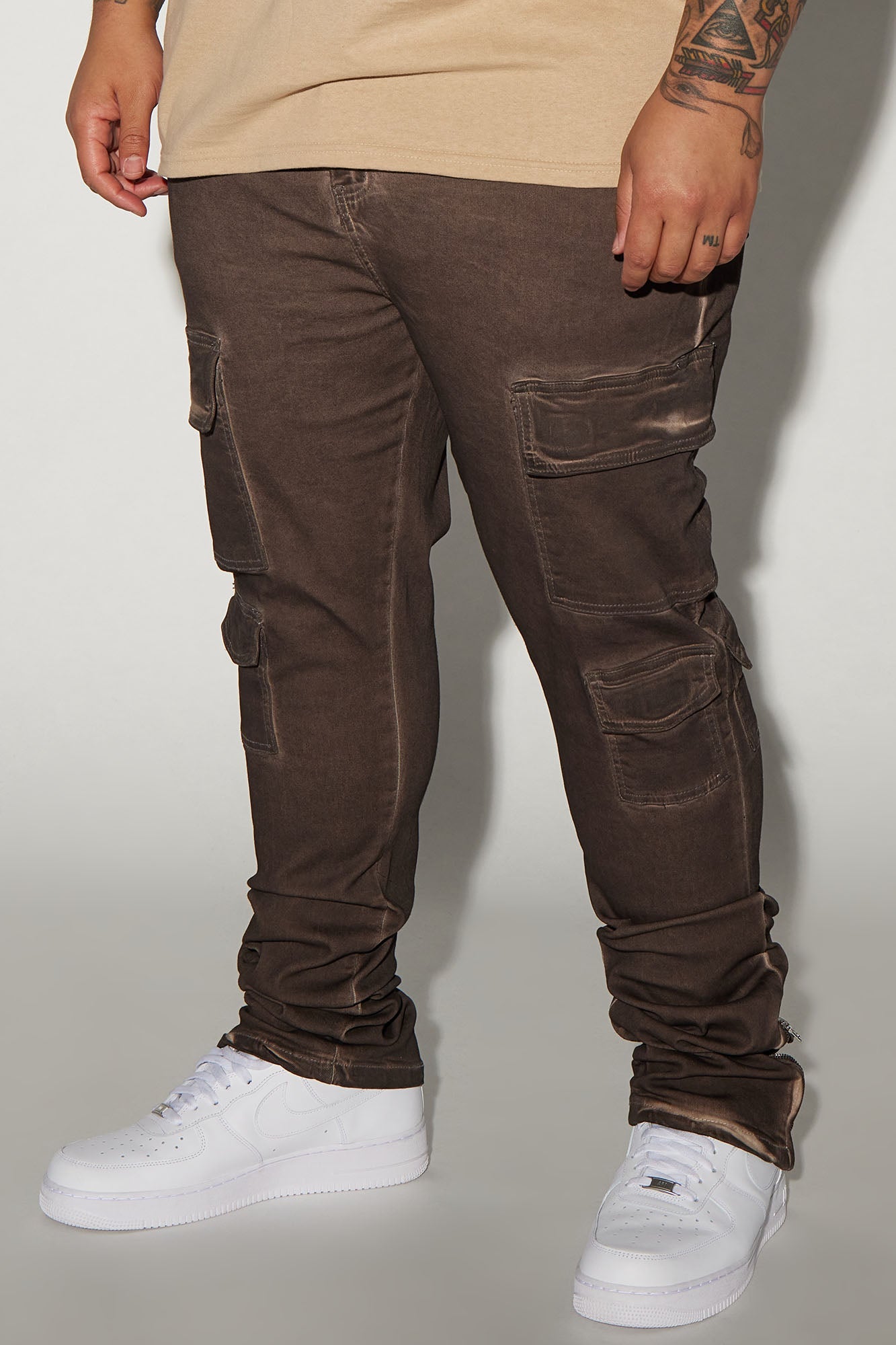 Triple Cargo Stacked Skinny Flare Jeans - Chocolate