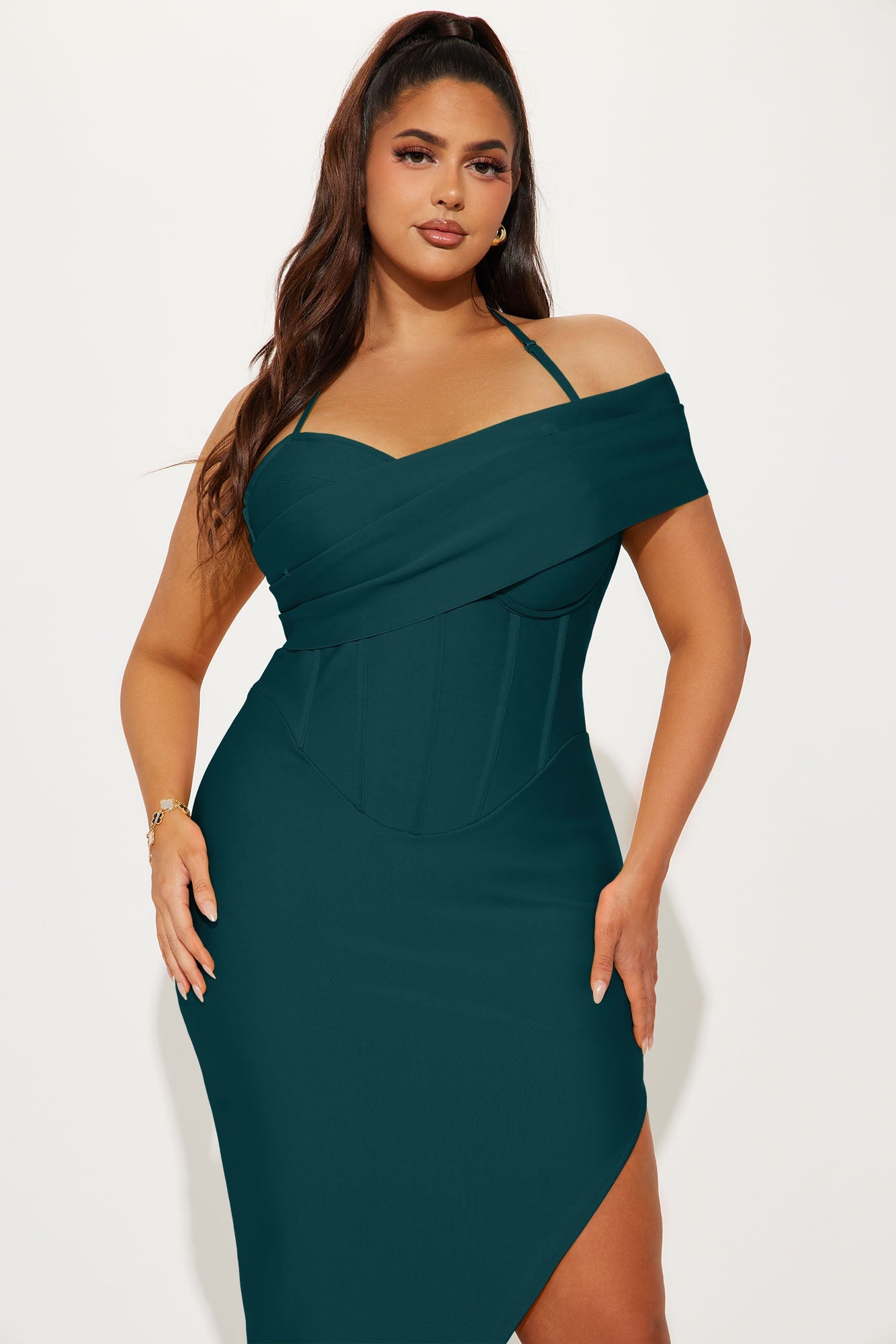 Kelly Ann Bandage Midi Dress - Teal