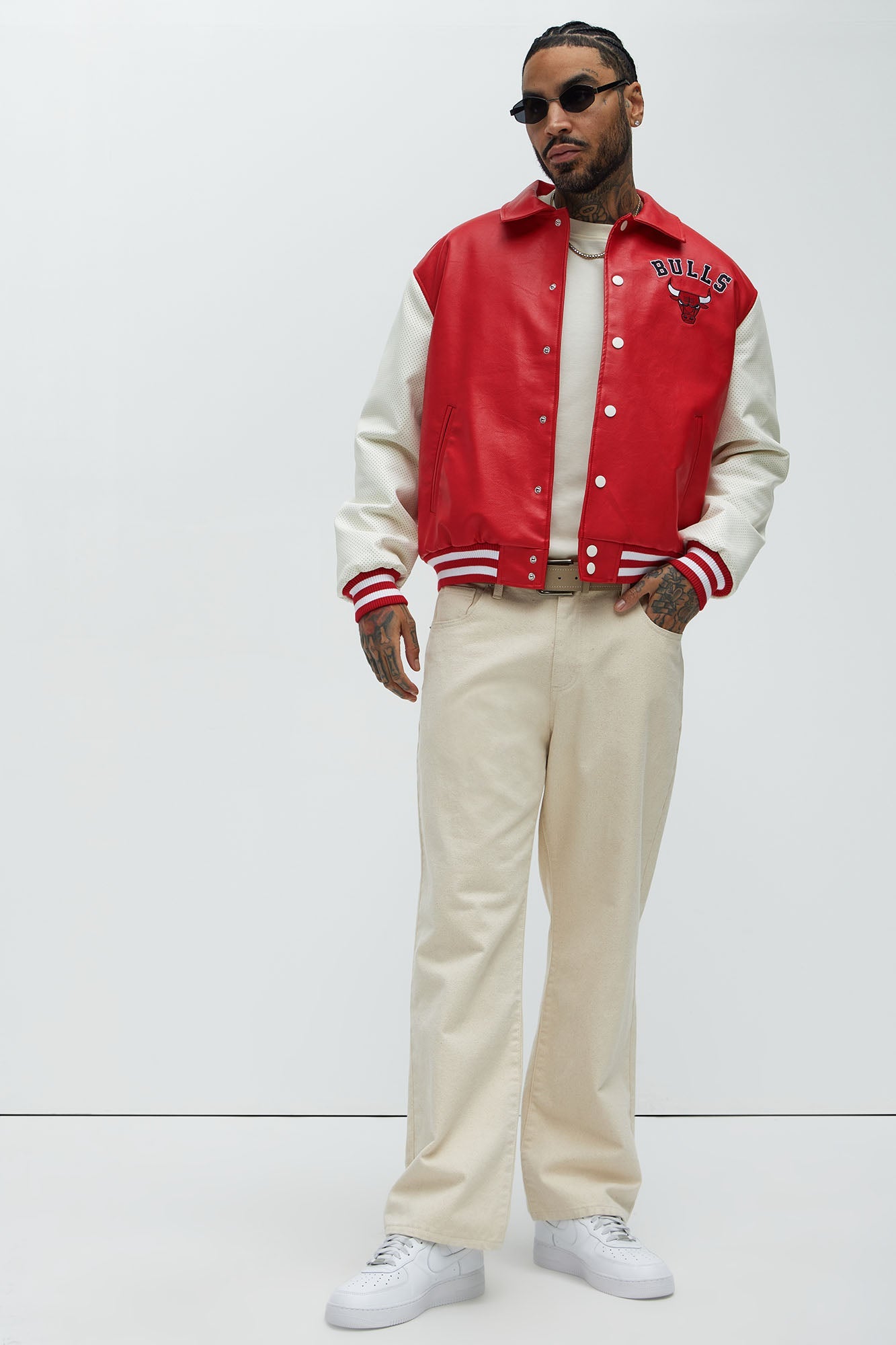 Bull Top Dawg Faux Leather Collared Varsity Jacket - Red