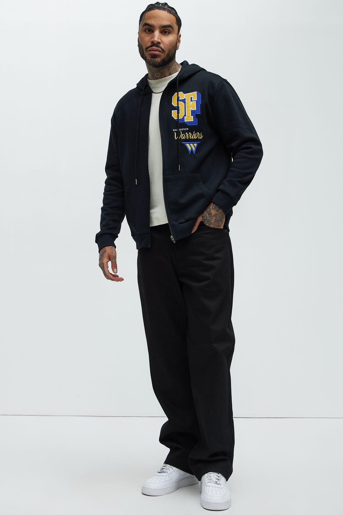 Warriors Bold Zip Up Hoodie - Black