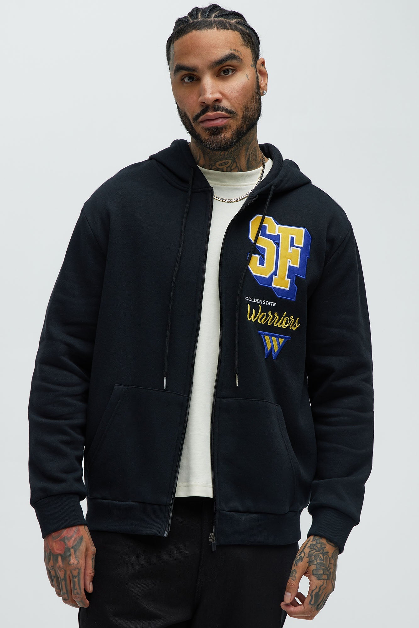 Warriors Bold Zip Up Hoodie - Black