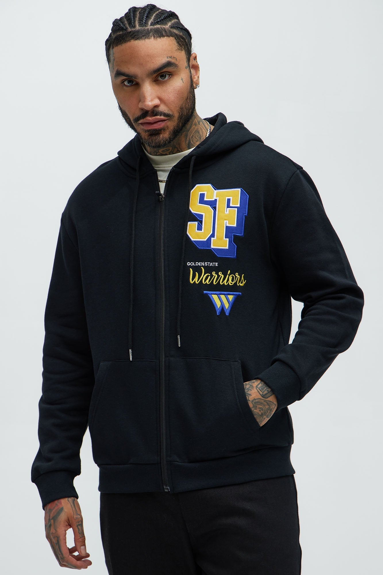 Warriors Bold Zip Up Hoodie - Black