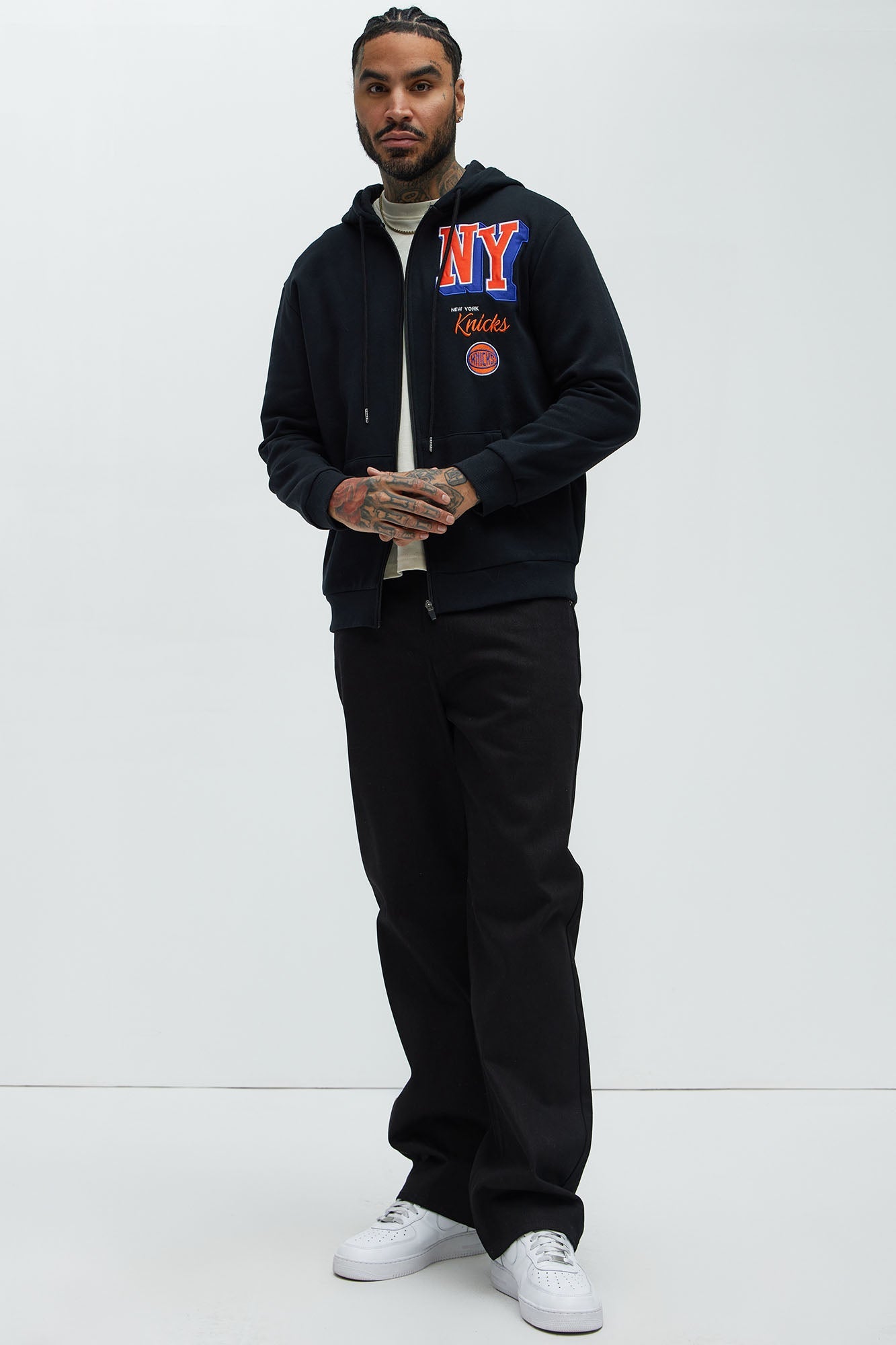 Knicks Bold Zip Up Hoodie - Black