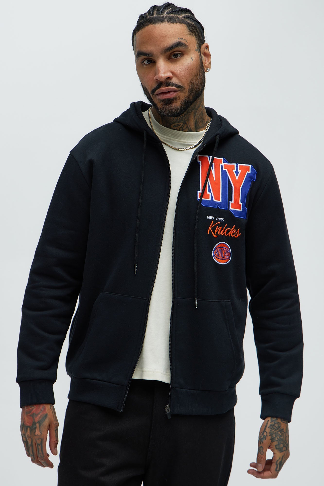 Knicks Bold Zip Up Hoodie - Black