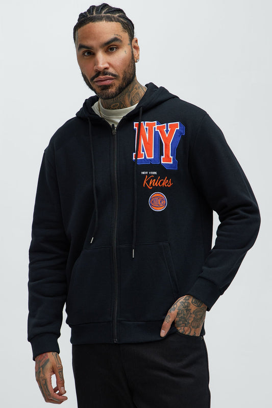 Knicks Bold Zip Up Hoodie - Black