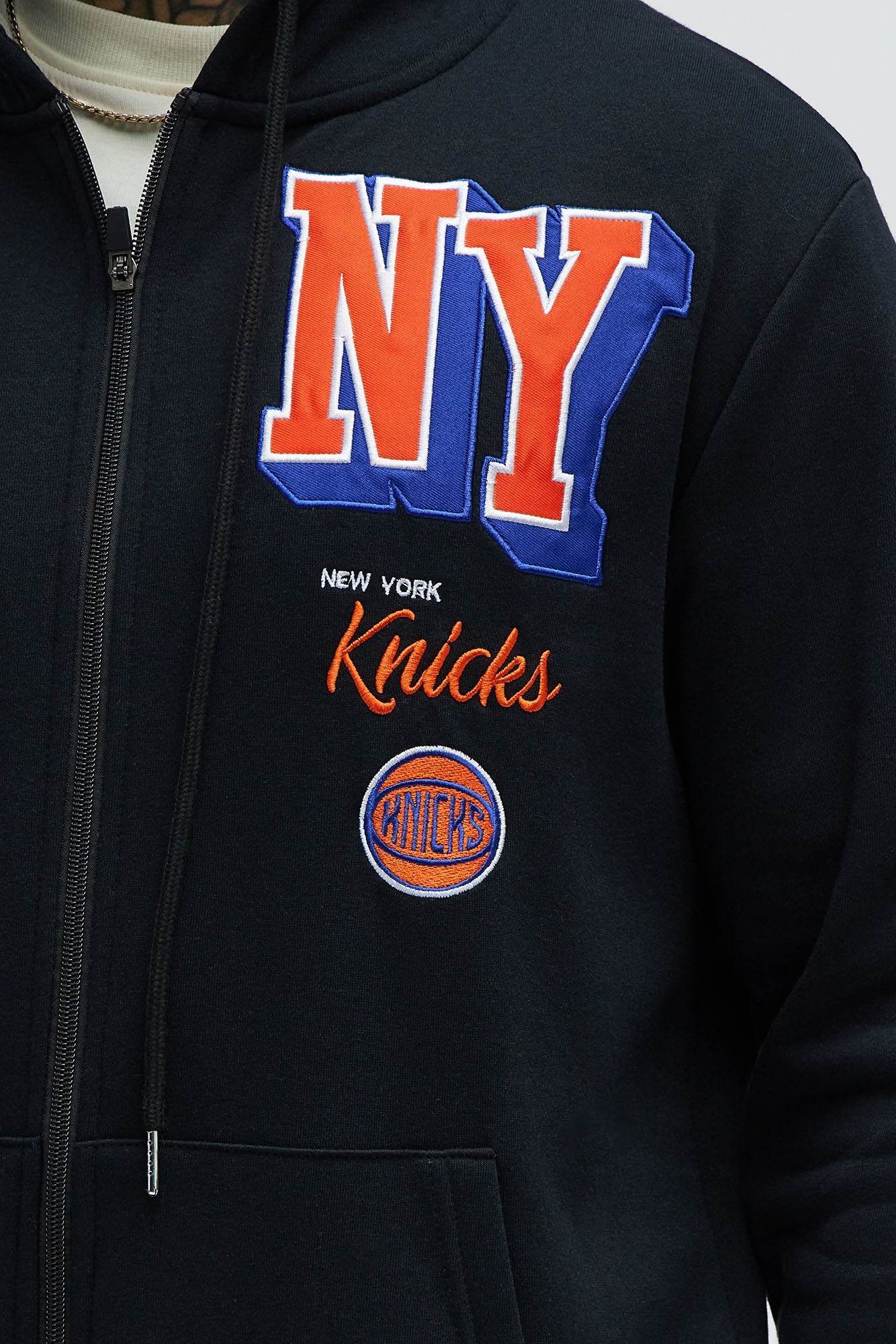 Knicks Bold Zip Up Hoodie - Black
