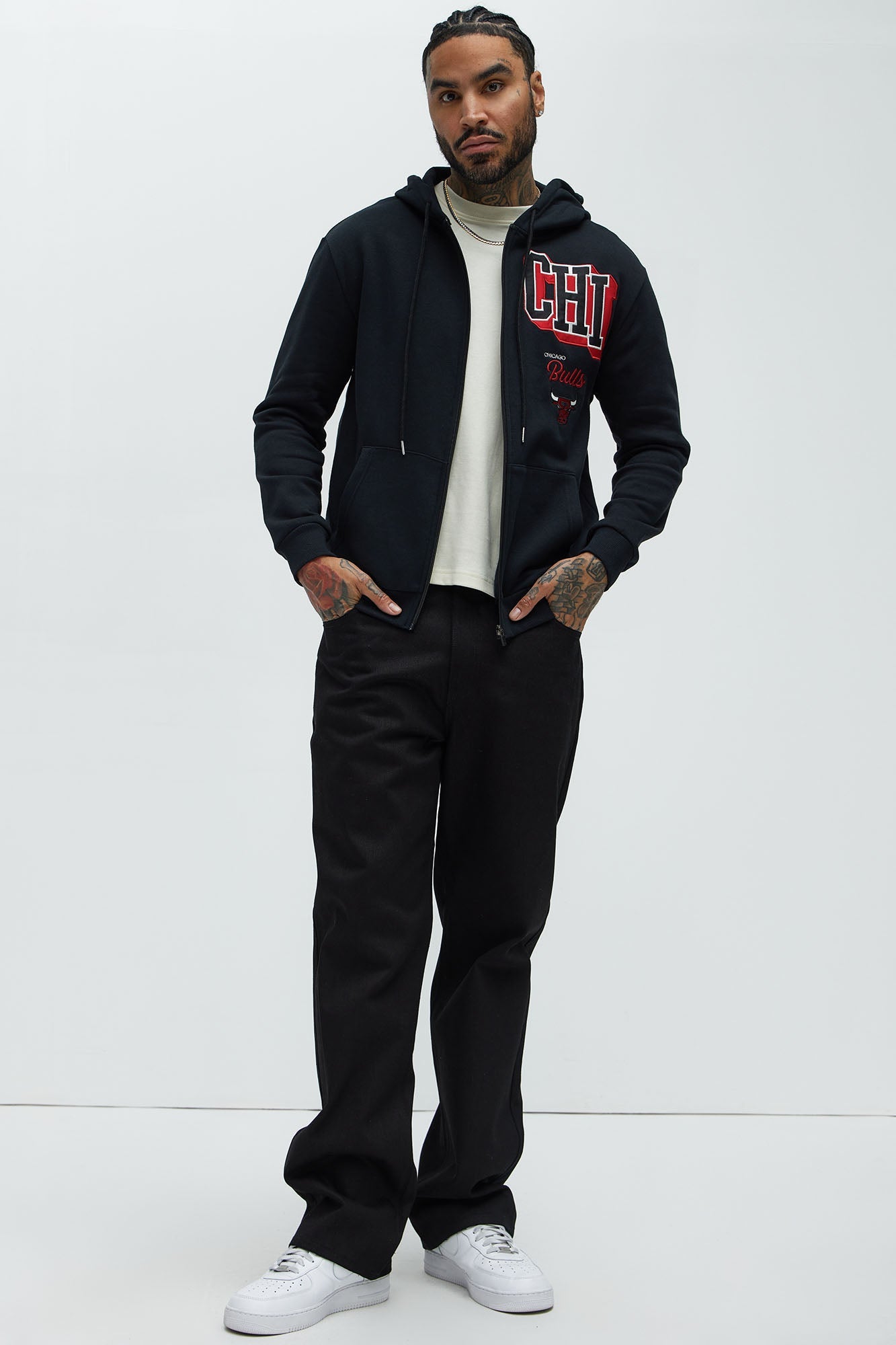 Bulls Bold Zip Up Hoodie - Black