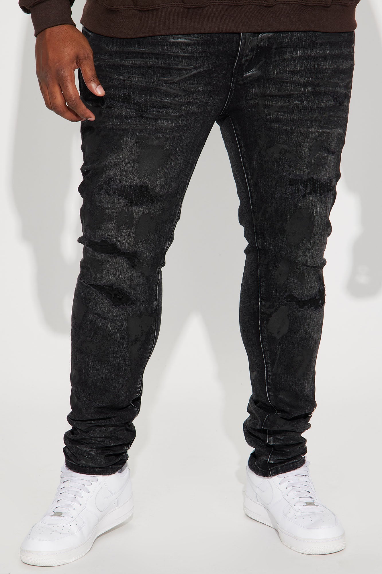 Ask About Me Stacked Skinny Jeans - Black