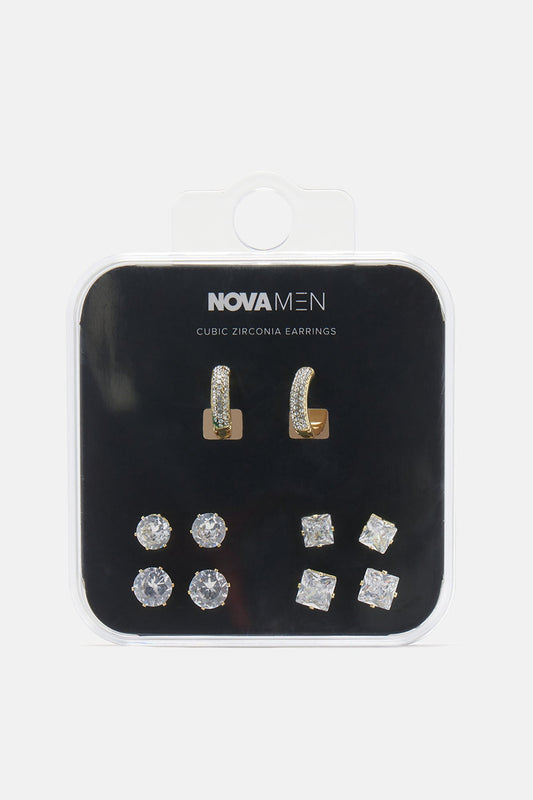 Iced Hoop 5 Piece Earring Set - Gold