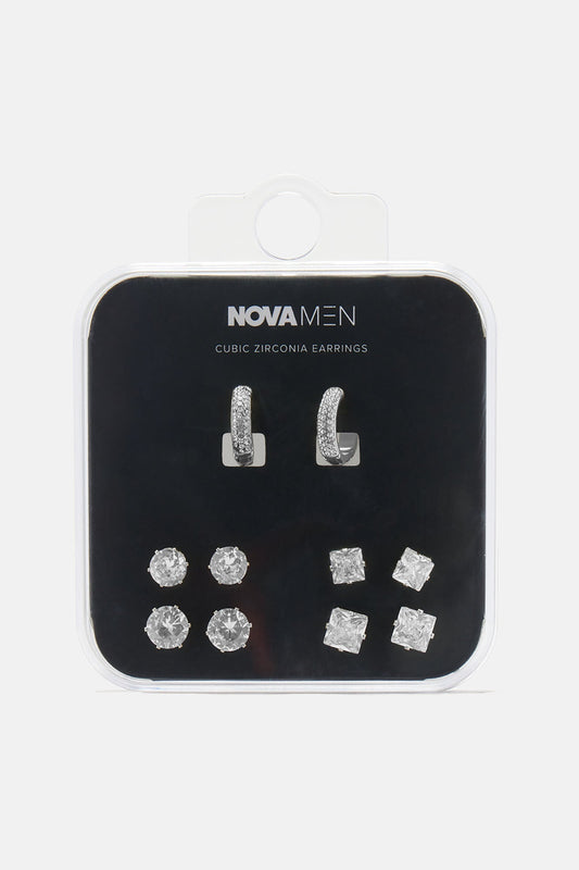 Iced Hoop 5 Piece Earring Set - Silver