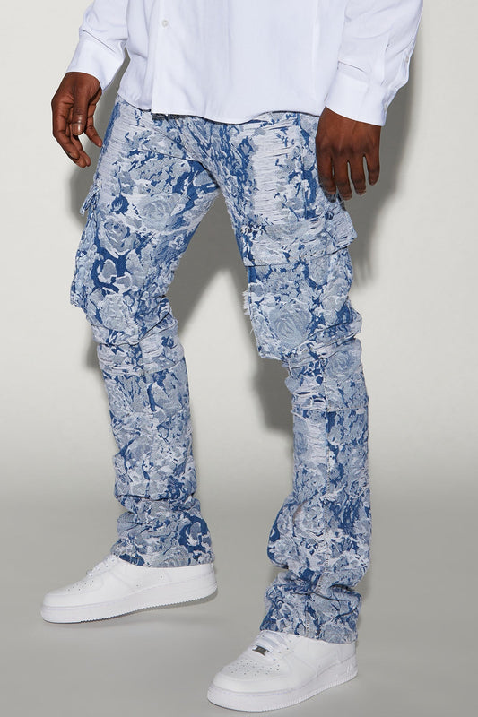 Inspired Stacked Skinny Flare Jeans - Light Blue