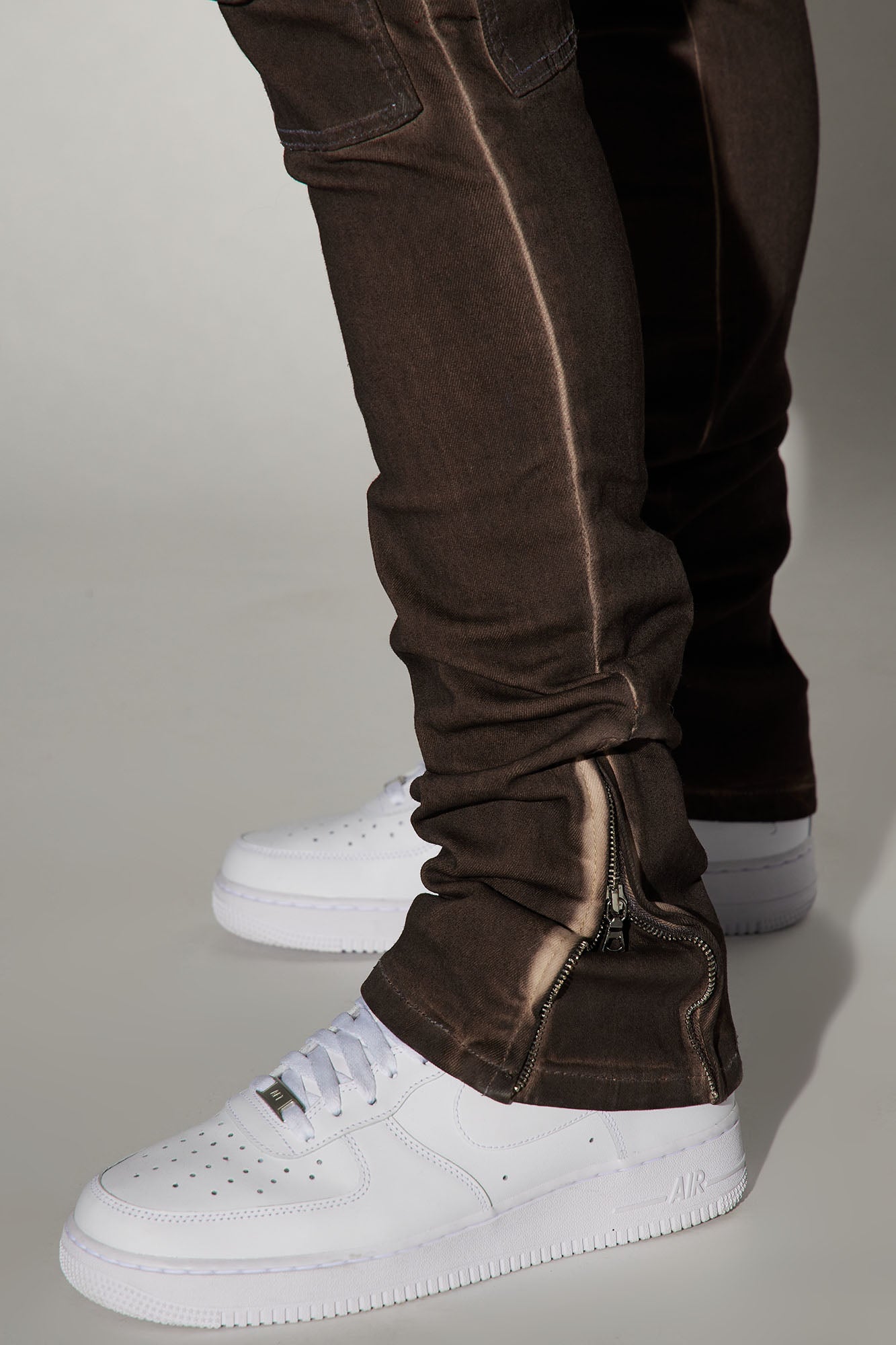 Triple Cargo Stacked Skinny Flare Jeans - Chocolate