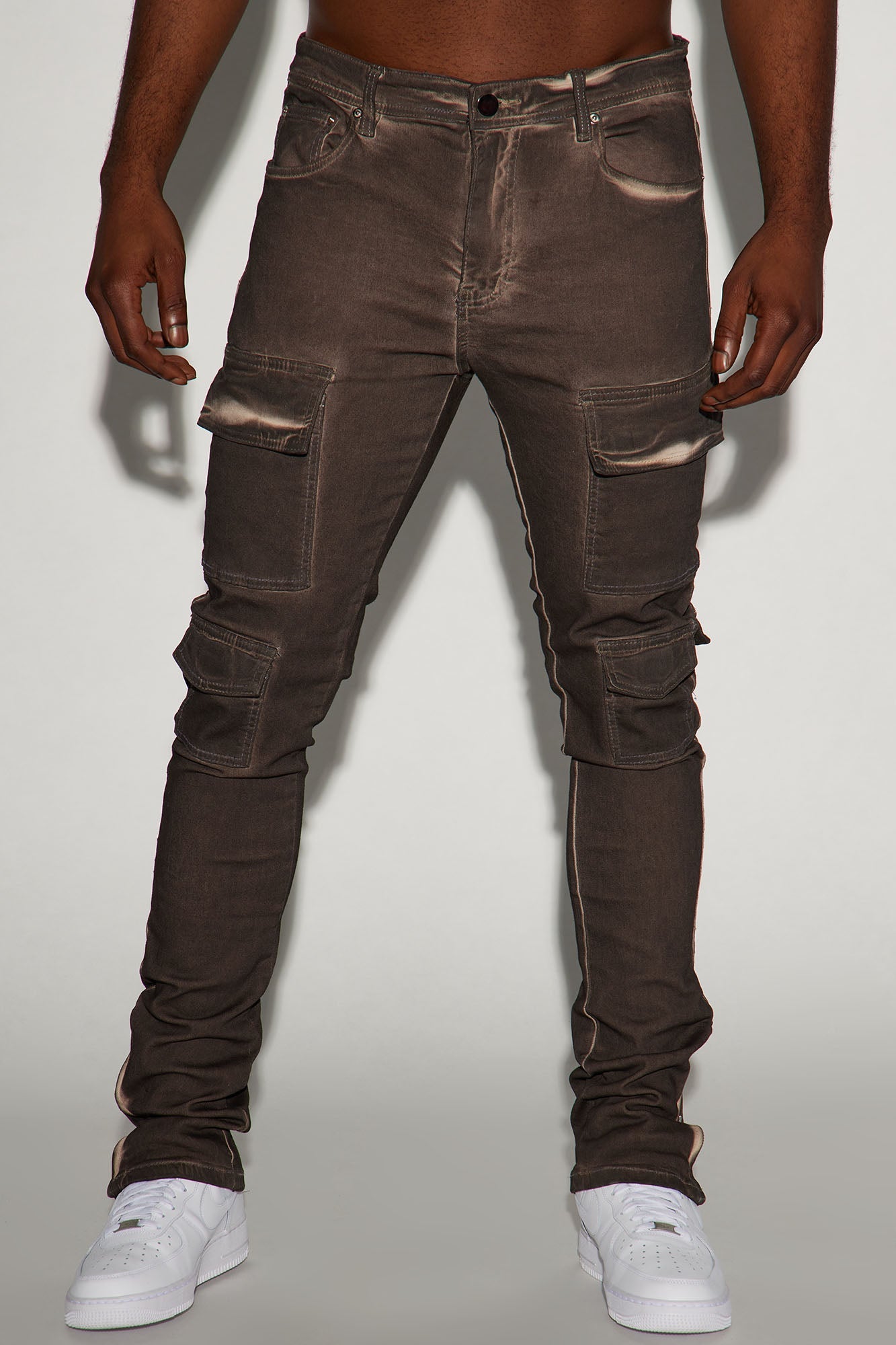 Triple Cargo Stacked Skinny Flare Jeans - Chocolate
