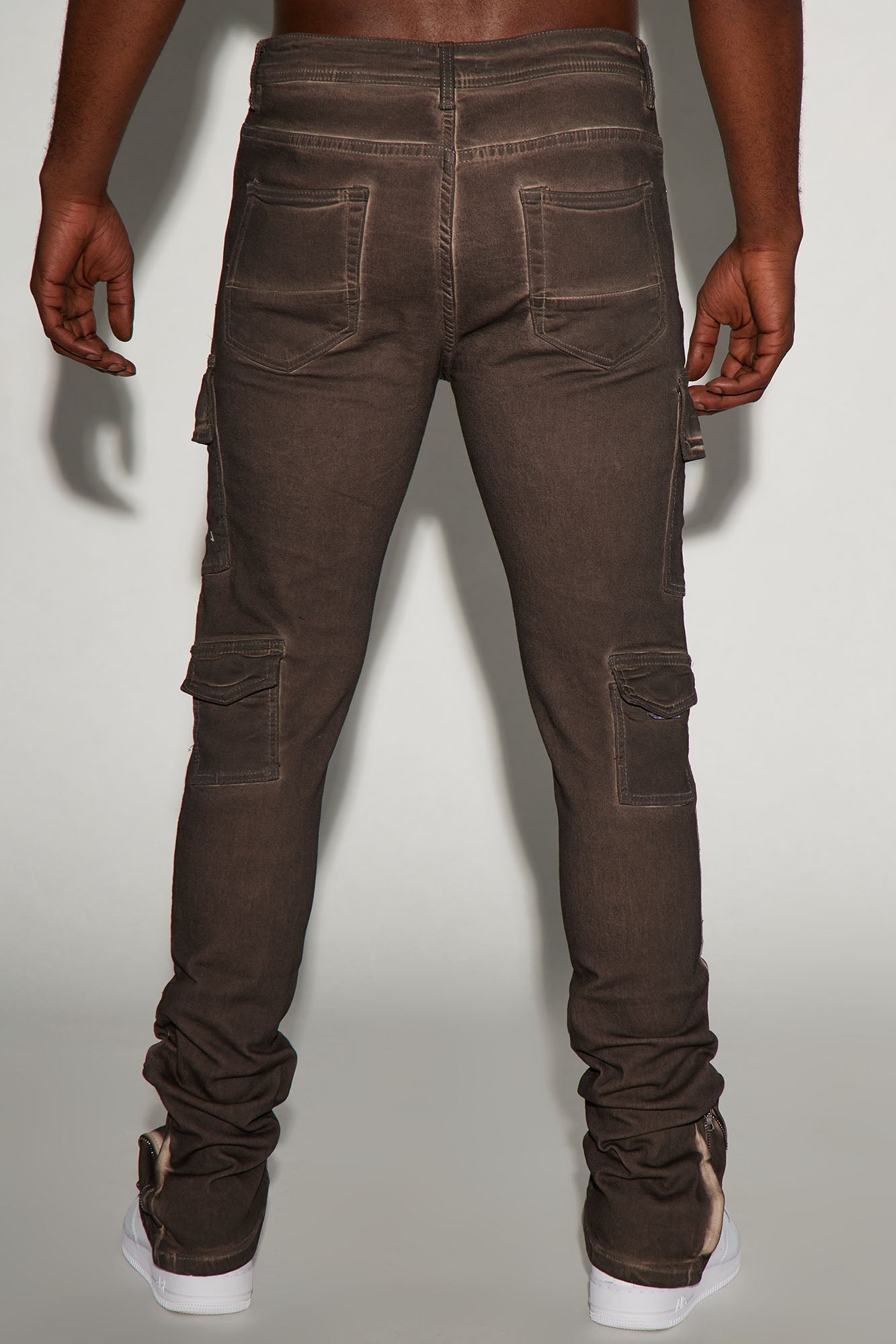 Triple Cargo Stacked Skinny Flare Jeans - Chocolate