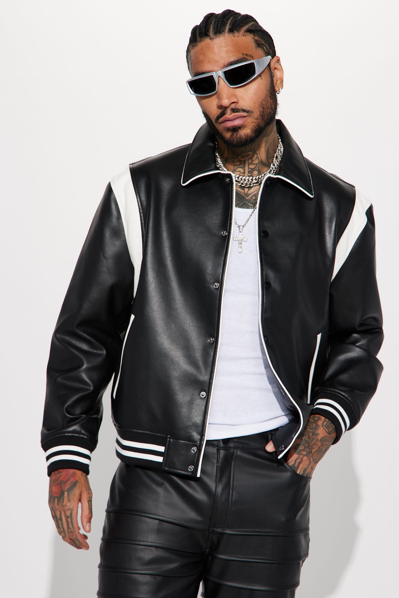 Uncompromising Faux Leather Jacket - Black/combo